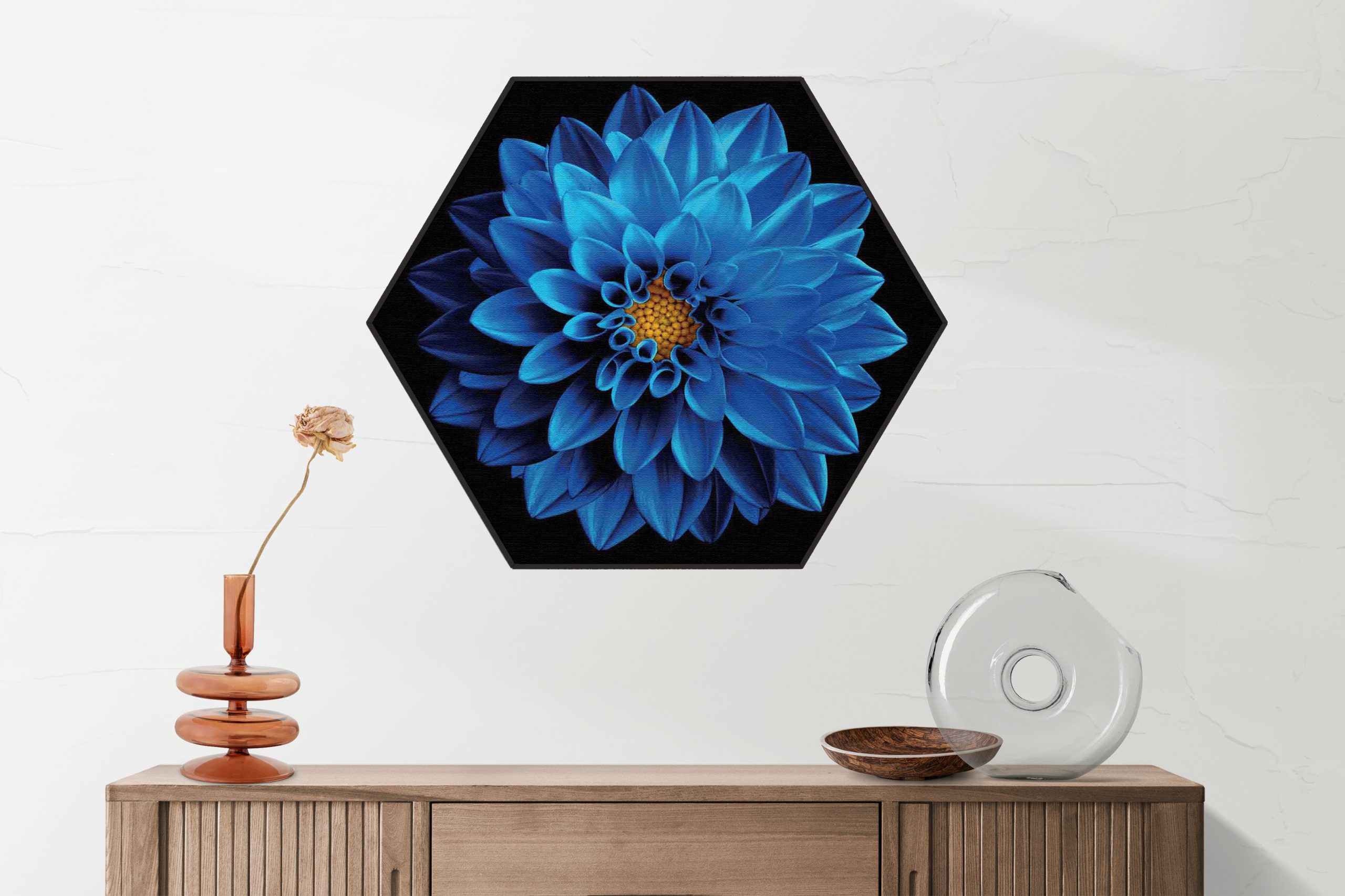 Akoestisch Schilderij Blauwe Dahlia Hexagon Template Hexagon natuur 54 2 scaled 1