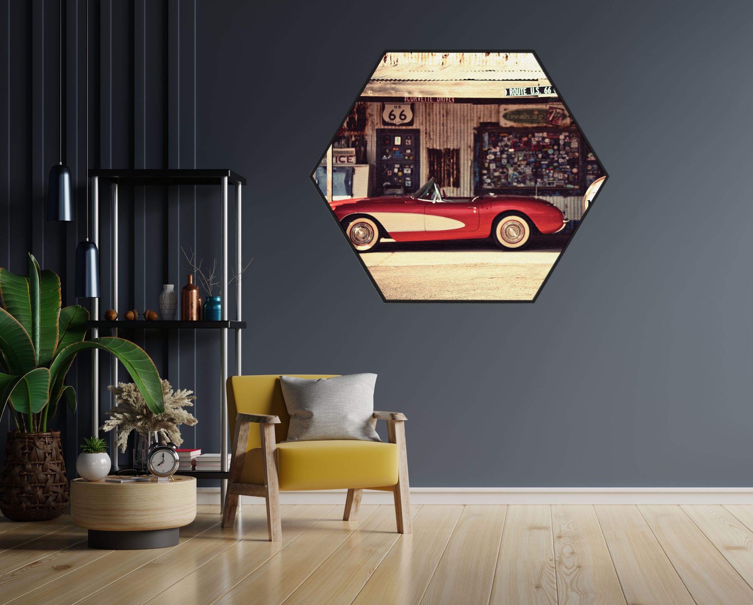 Akoestisch Schilderij Route 66 Hexagon Template Hexagon retro 12 1 scaled 1