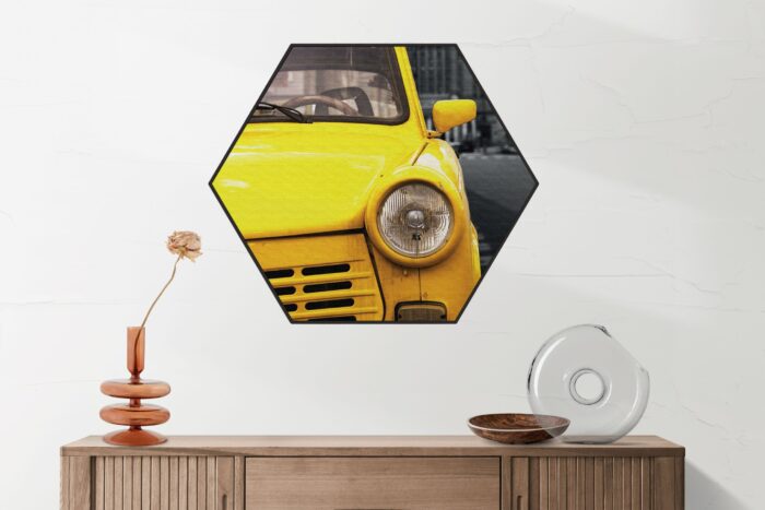 Akoestisch Schilderij Old School Gele Taxi 02 Hexagon Template Hexagon retro 16 2 scaled 1