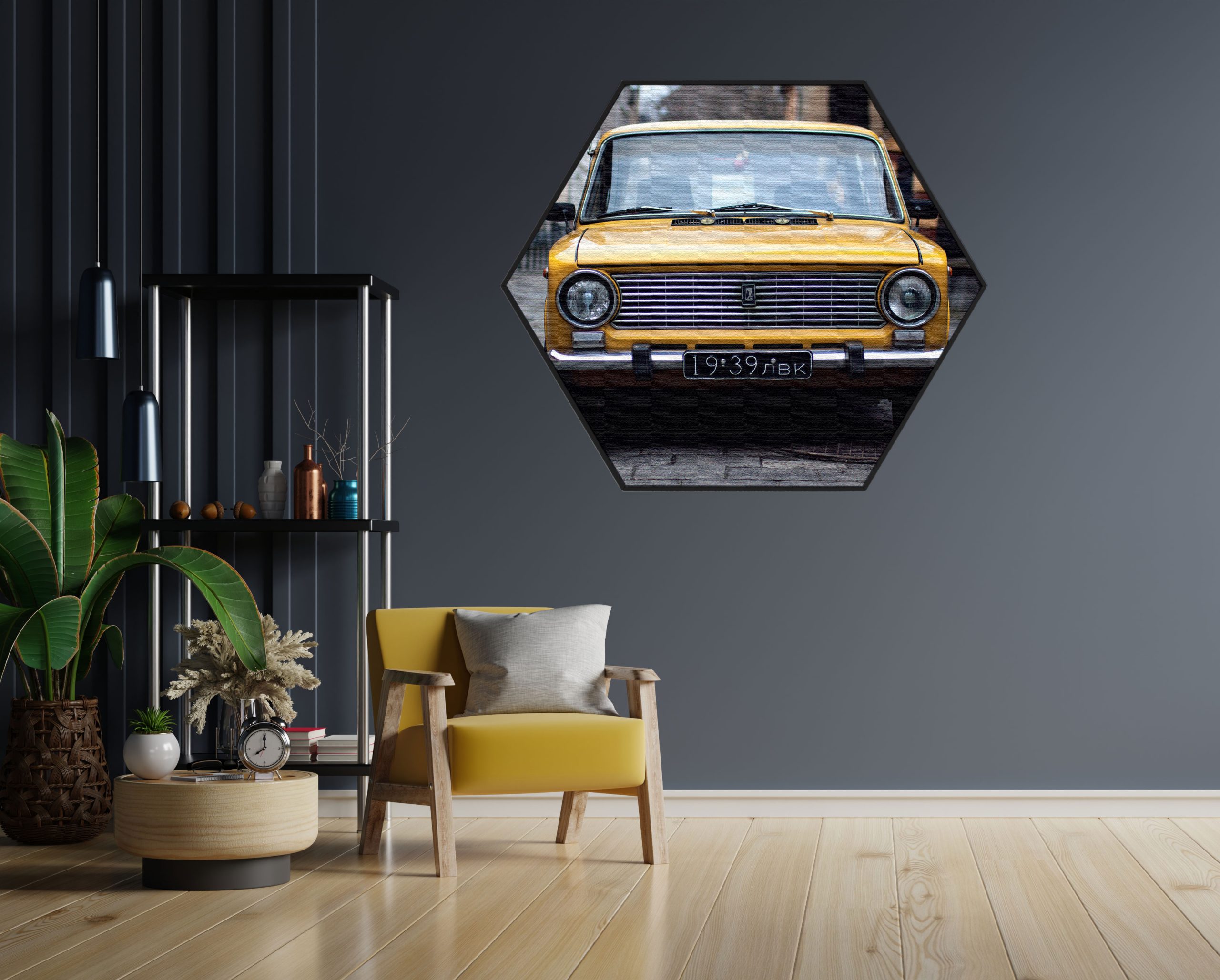 Akoestisch Schilderij Old School Gele Taxi 01 Hexagon Template Hexagon retro 7 1 scaled 1