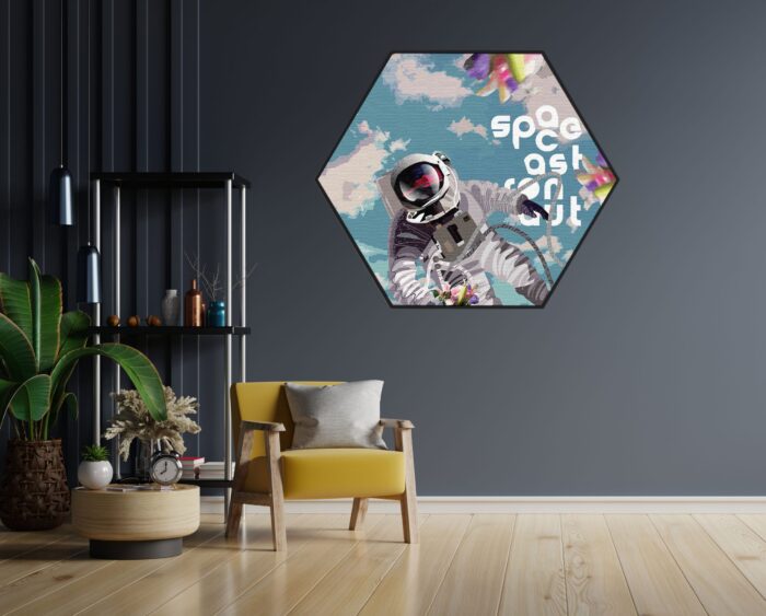 Akoestisch Schilderij Astronaut in de ruimte Hexagon Template Hexagon ruimtevaart 11 1 scaled 1