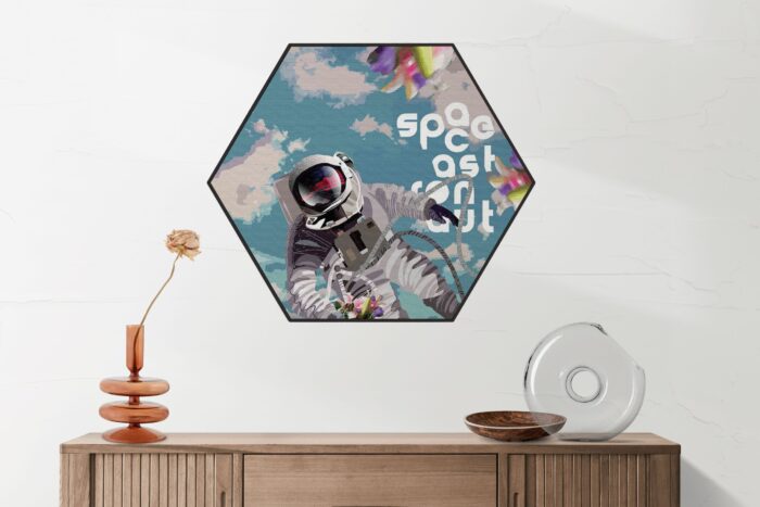 Akoestisch Schilderij Astronaut in de ruimte Hexagon Template Hexagon ruimtevaart 11 2 scaled 1