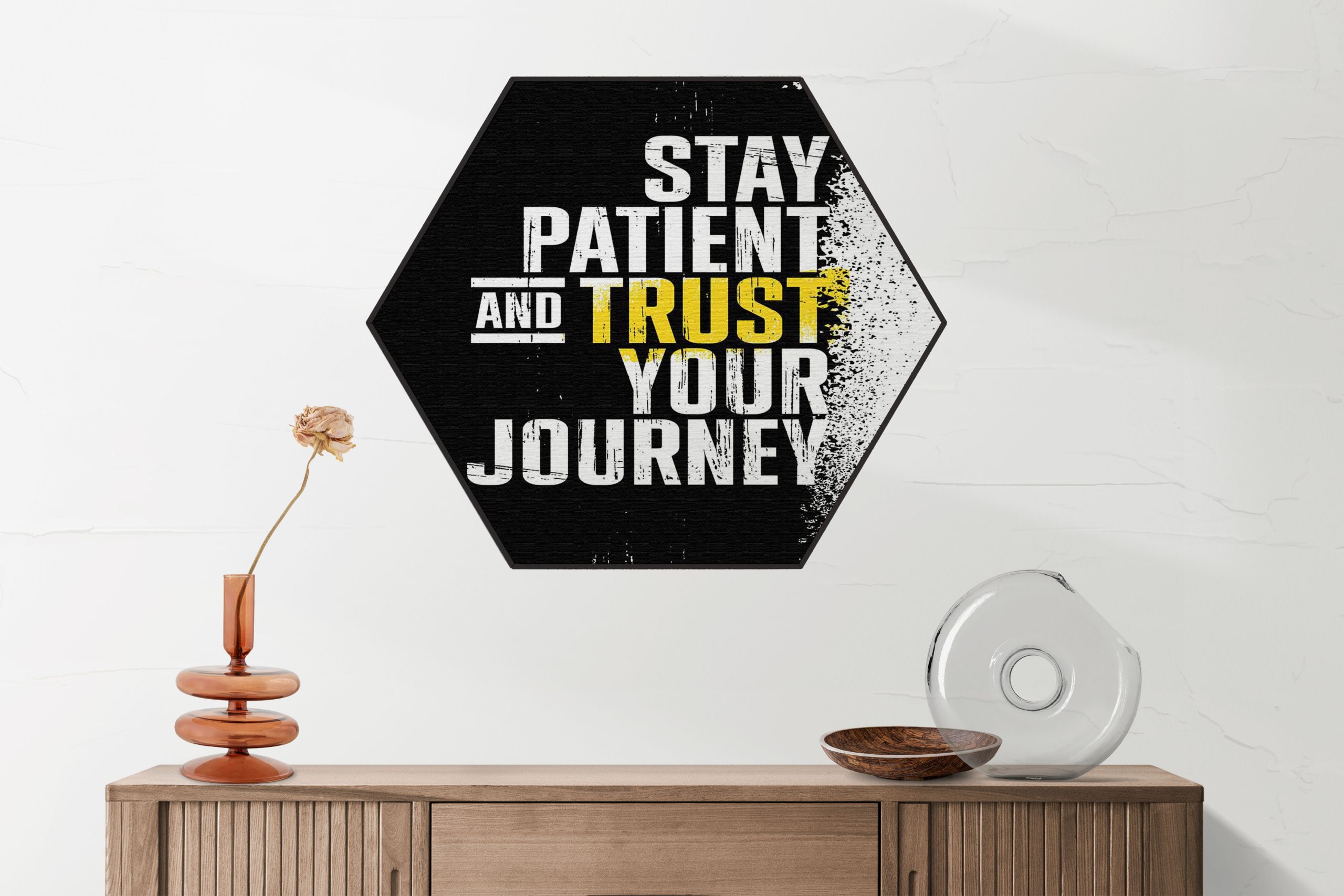 Akoestisch Schilderij Stay Patient And Trust Your Journey Hexagon Template Hexagon sport 21 2 scaled 1