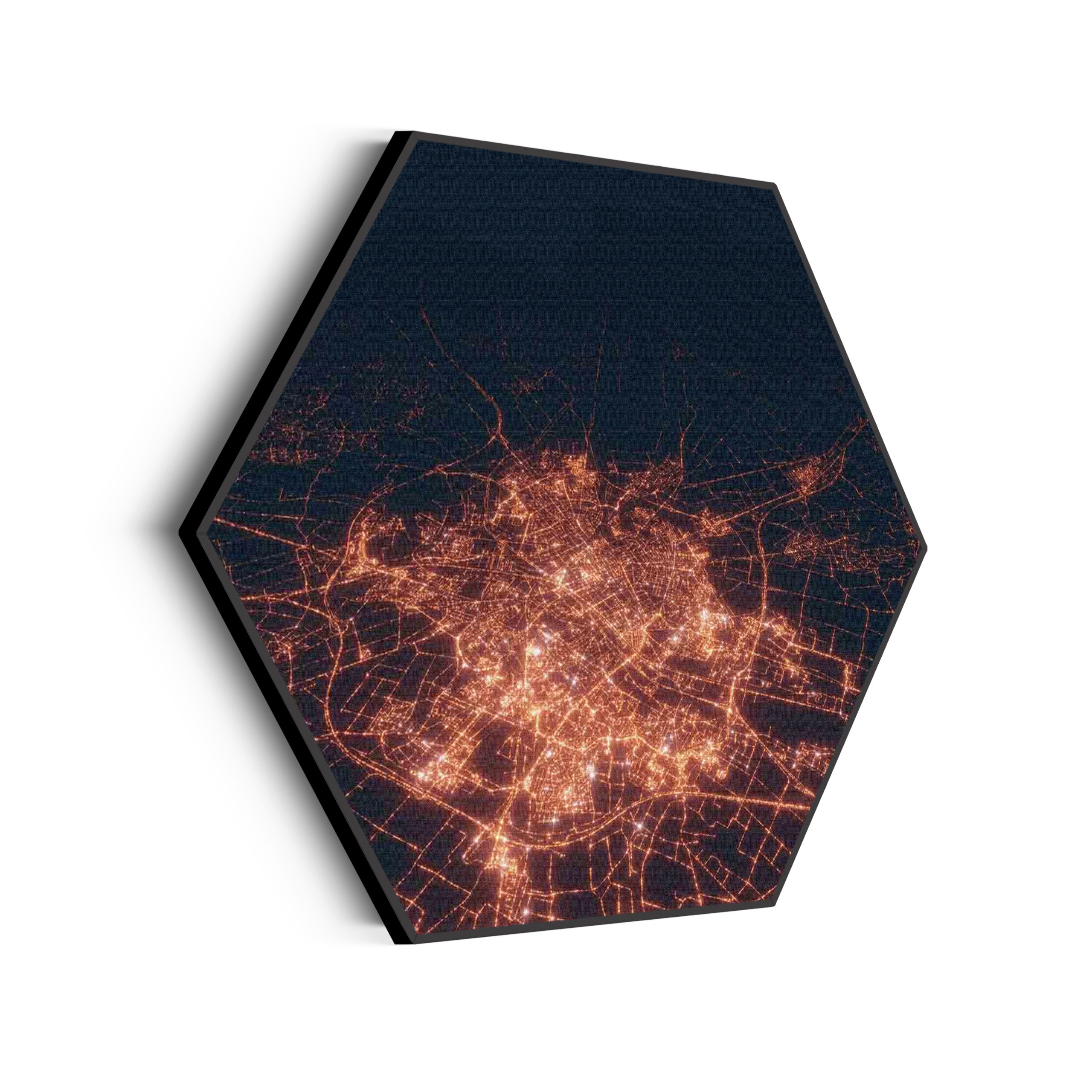 Akoestisch Schilderij Luchtfoto Nacht 01 Hexagon Template Hexagon steden 106 1 scaled 1