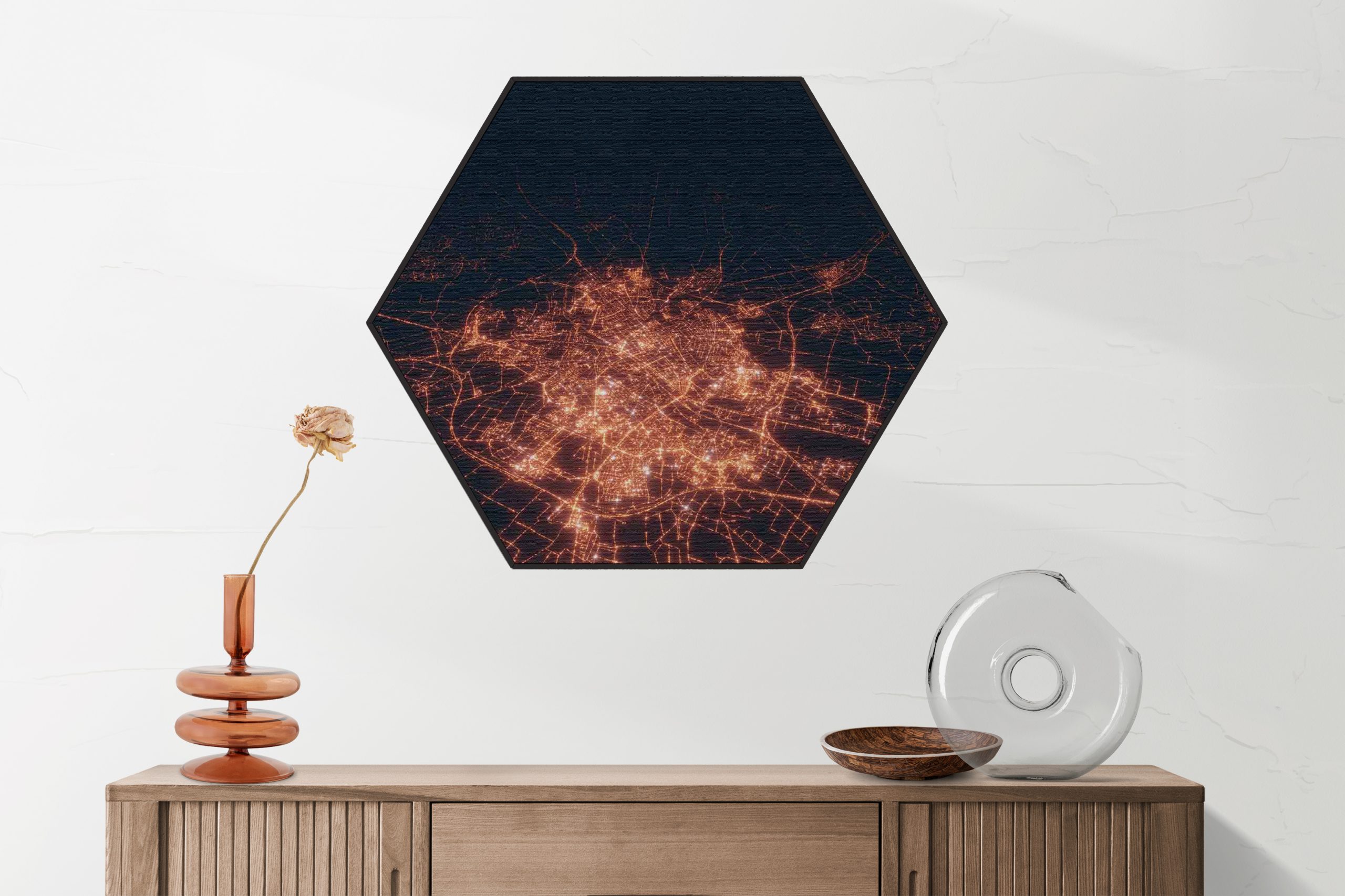 Akoestisch Schilderij Luchtfoto Nacht 01 Hexagon Template Hexagon steden 106 2 scaled 1