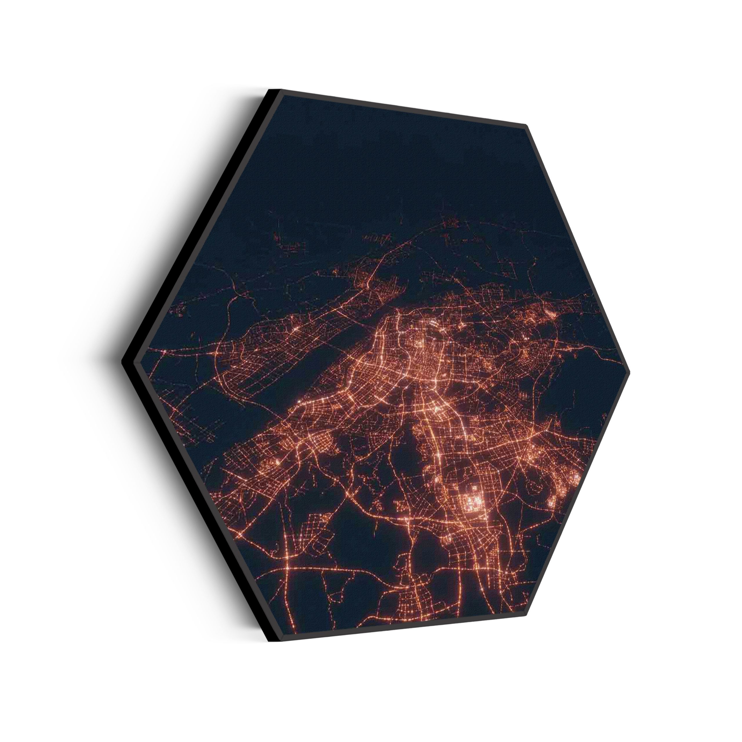 Akoestisch Schilderij Luchtfoto Nacht 02 Hexagon Template Hexagon steden 107 scaled 1