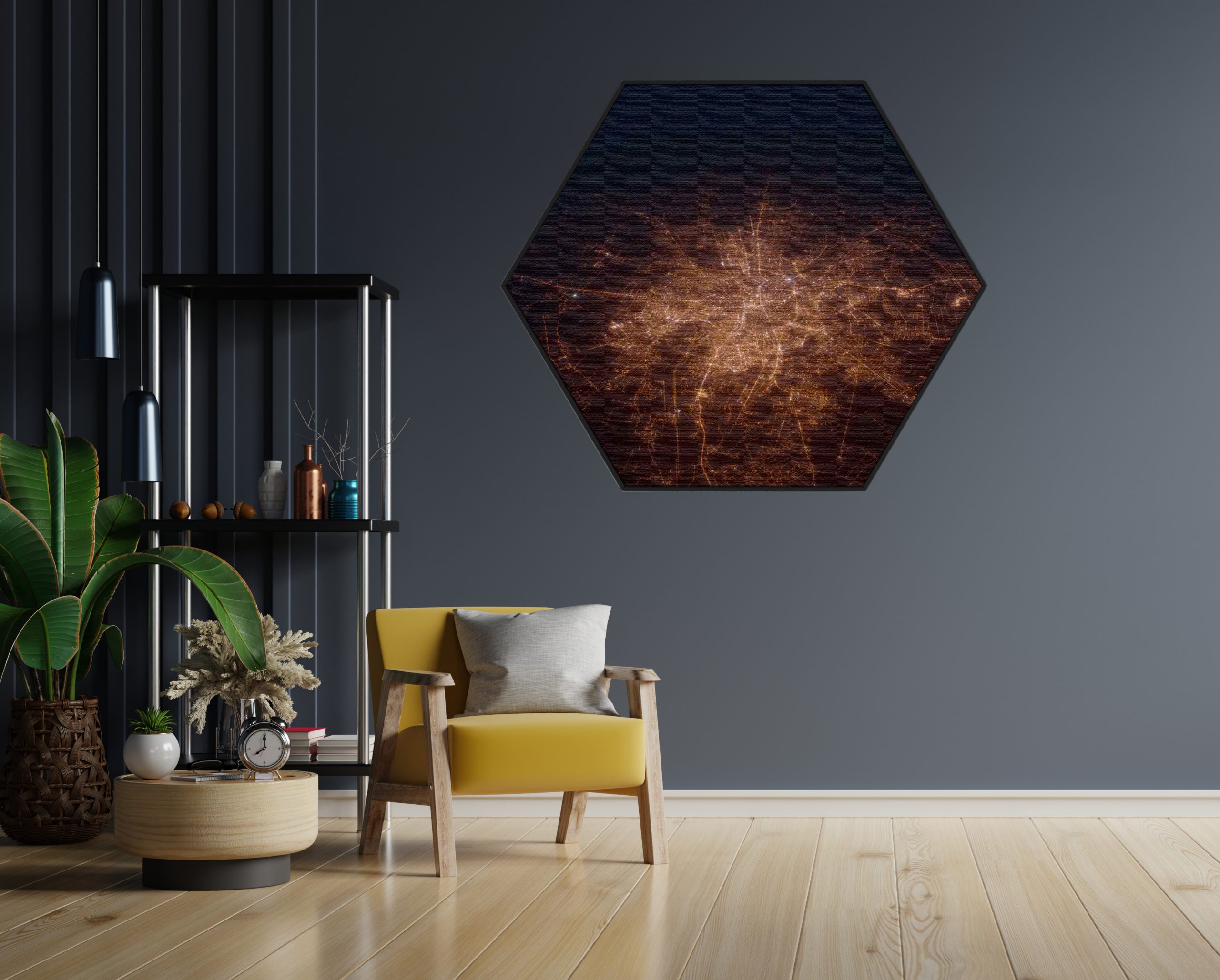 Akoestisch Schilderij Luchtfoto Nacht 03 Hexagon Template Hexagon steden 108 1 scaled 1