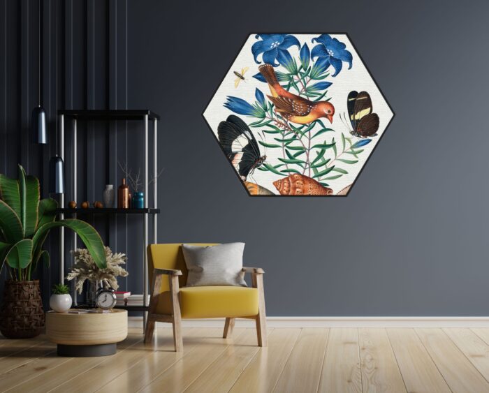Akoestisch Schilderij Prent Natuur Vogel en Bloemen 01 Hexagon Template Hexagon vintage 2 1 scaled 1