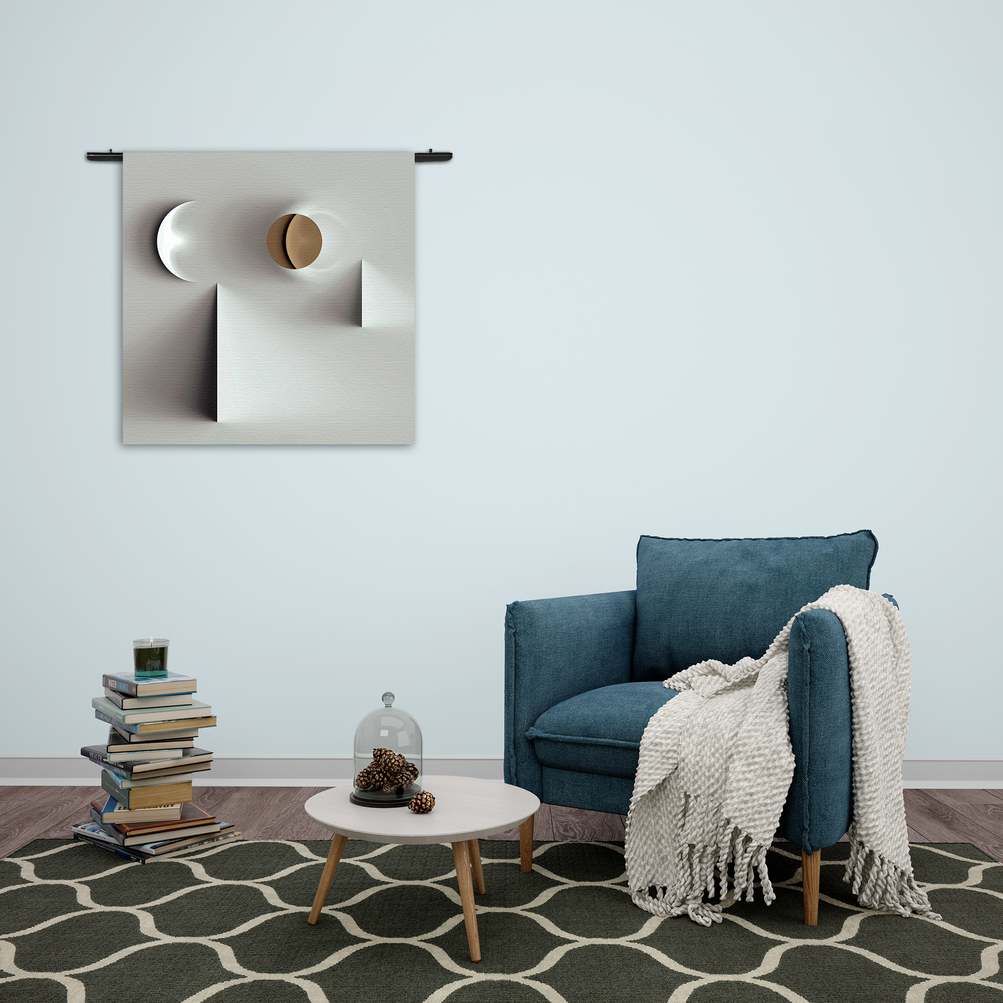 Wandkleed Scandinavisch Wit met Goudkleurig Element Rechthoek Vierkant Template Vierkant Rond Abstract 01 2