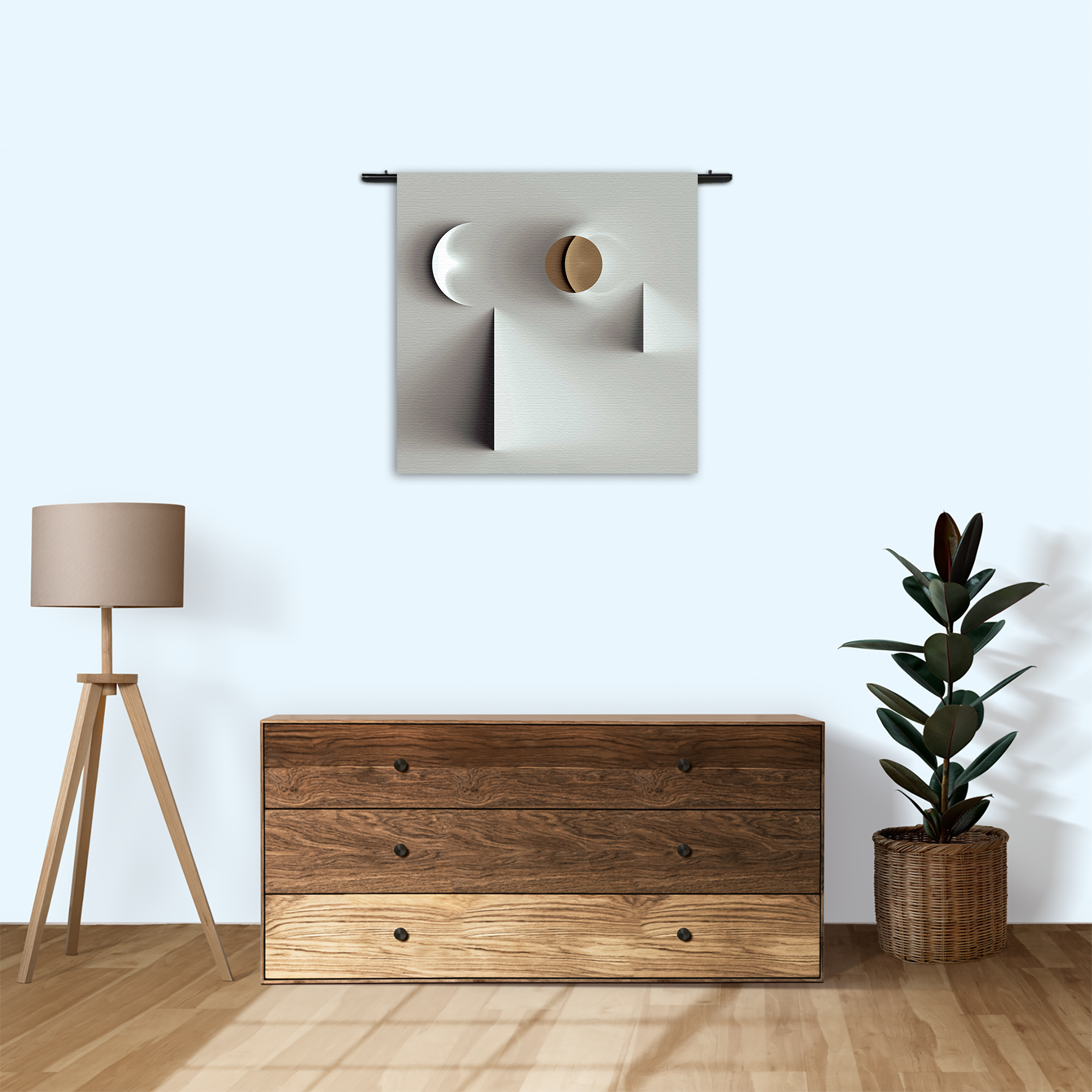 Wandkleed Scandinavisch Wit met Goudkleurig Element Rechthoek Vierkant Template Vierkant Rond Abstract 01 3
