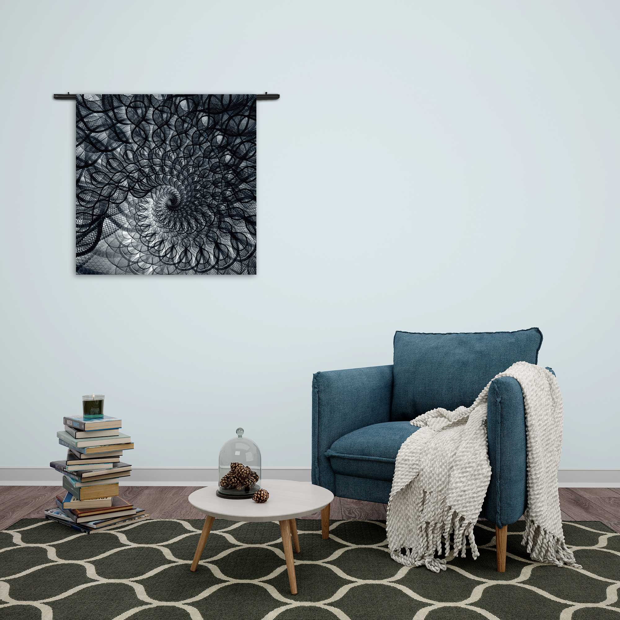 Wandkleed Zwart Witte Spiraaltunnel Rechthoek Vierkant Template Vierkant Rond Abstract 107 2