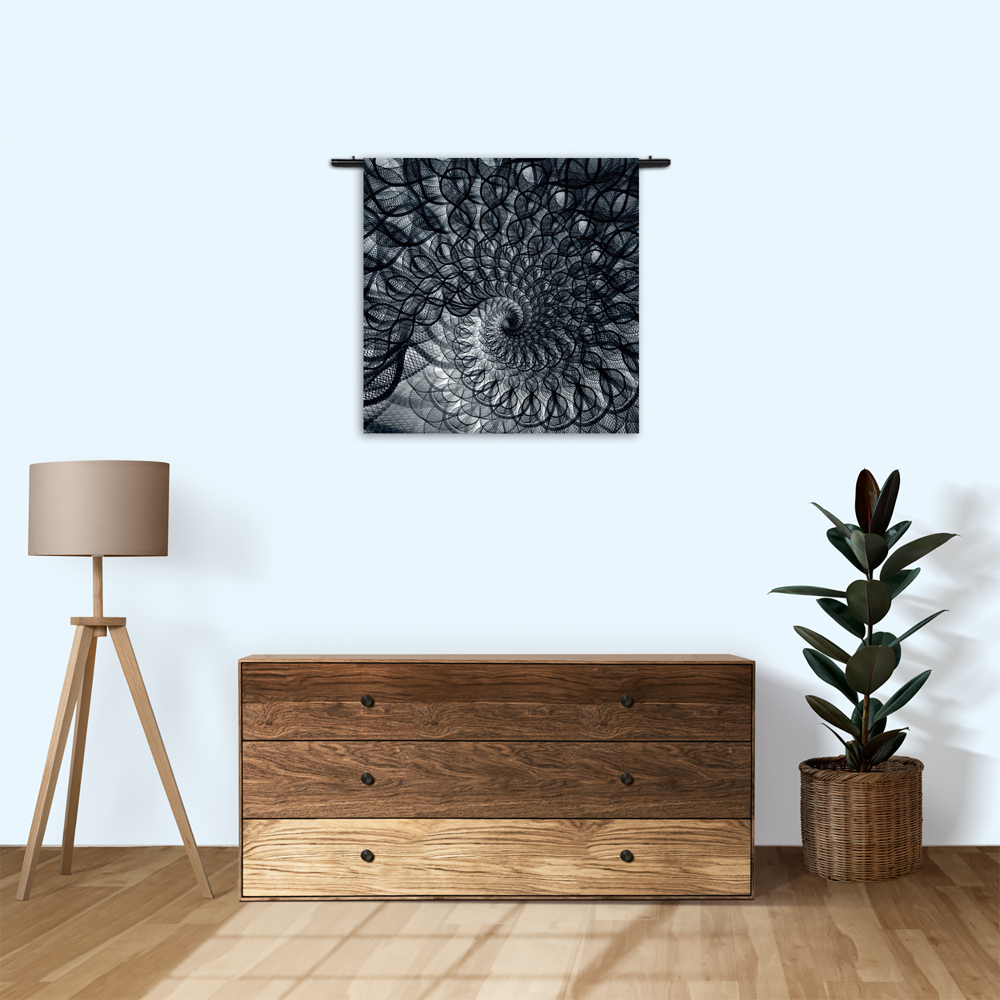 Wandkleed Zwart Witte Spiraaltunnel Rechthoek Vierkant Template Vierkant Rond Abstract 107 3