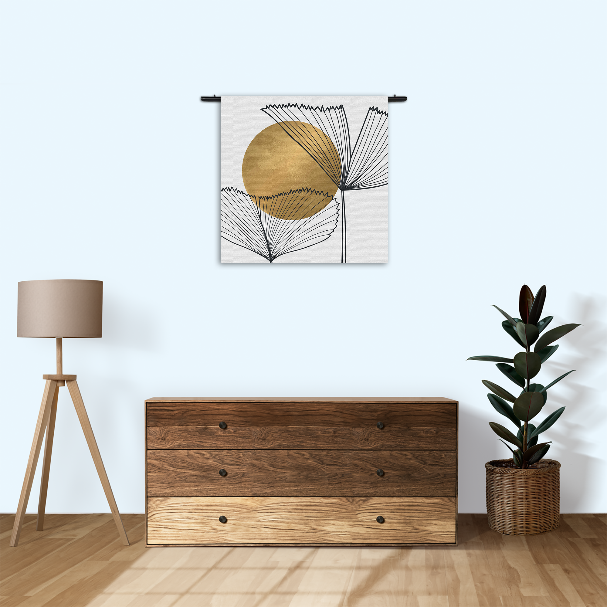 Template_Vierkant_Rond_Abstract_112-3 Wandkleed Scandinavisch Design Plant met Goud Element 01 Rechthoek Vierkant Template Vierkant Rond Abstract 112 3