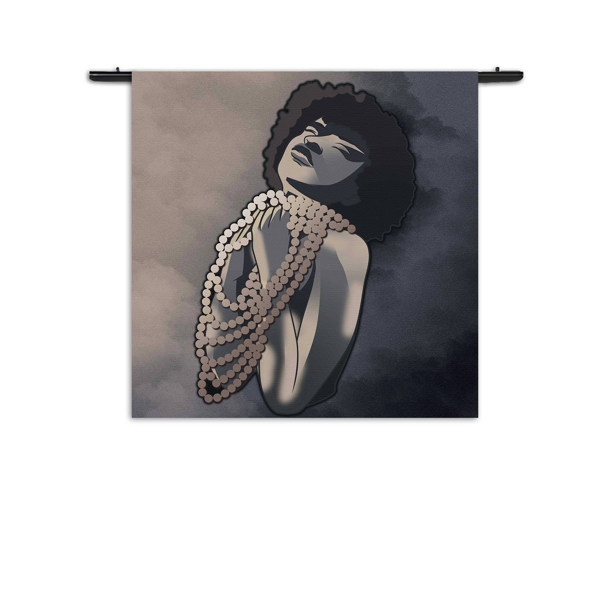 Wandkleed Afrikaanse Vrouw met Parelketting Kunst Rechthoek Vierkant