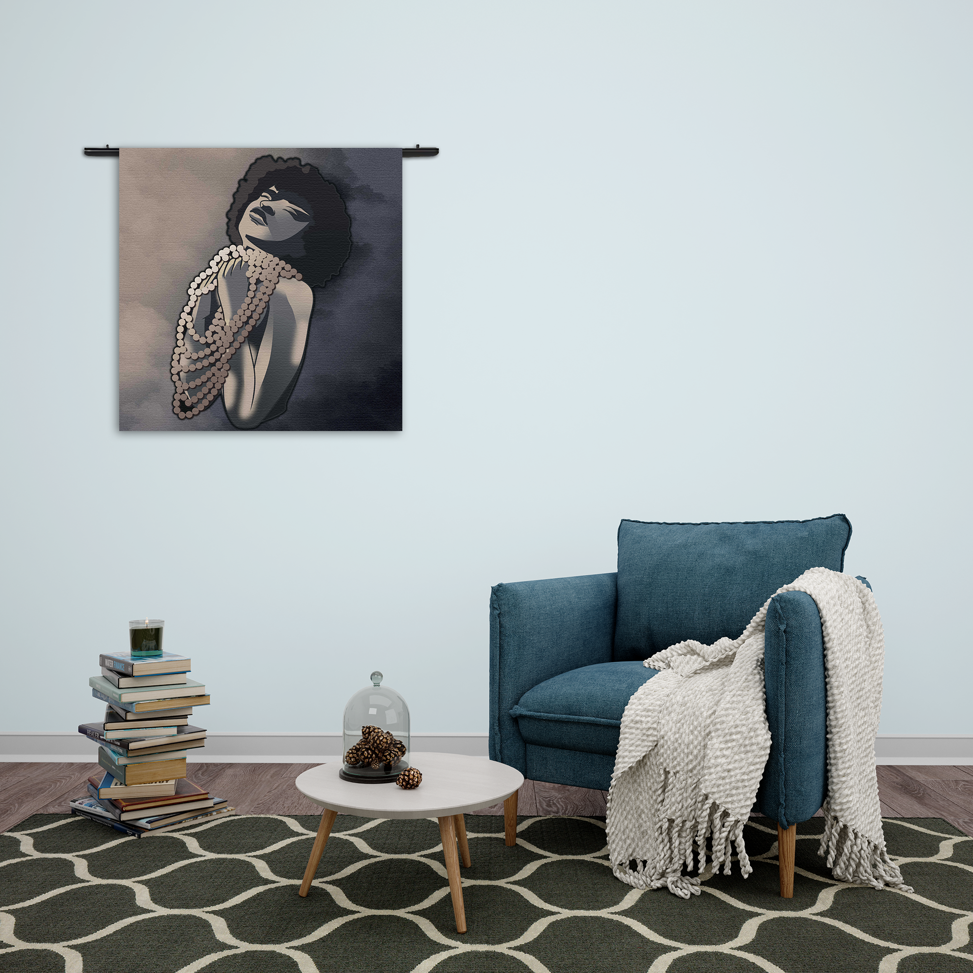 Wandkleed Afrikaanse Vrouw met Parelketting Kunst Rechthoek Vierkant Template Vierkant Rond Abstract 119 2