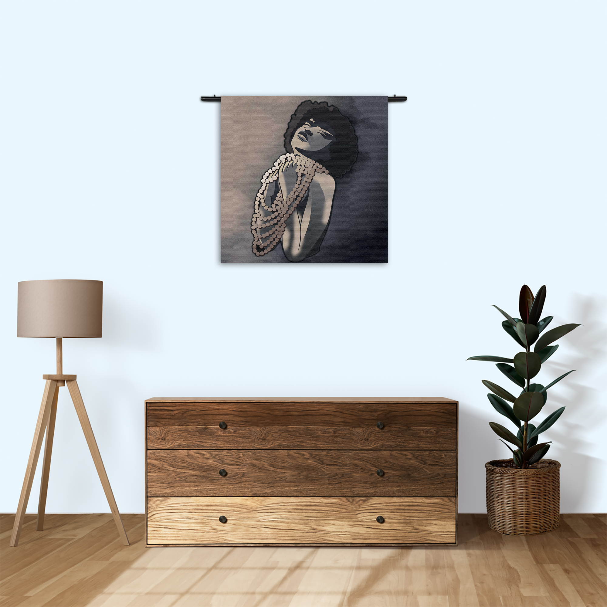 Wandkleed Afrikaanse Vrouw met Parelketting Kunst Rechthoek Vierkant Template Vierkant Rond Abstract 119 3