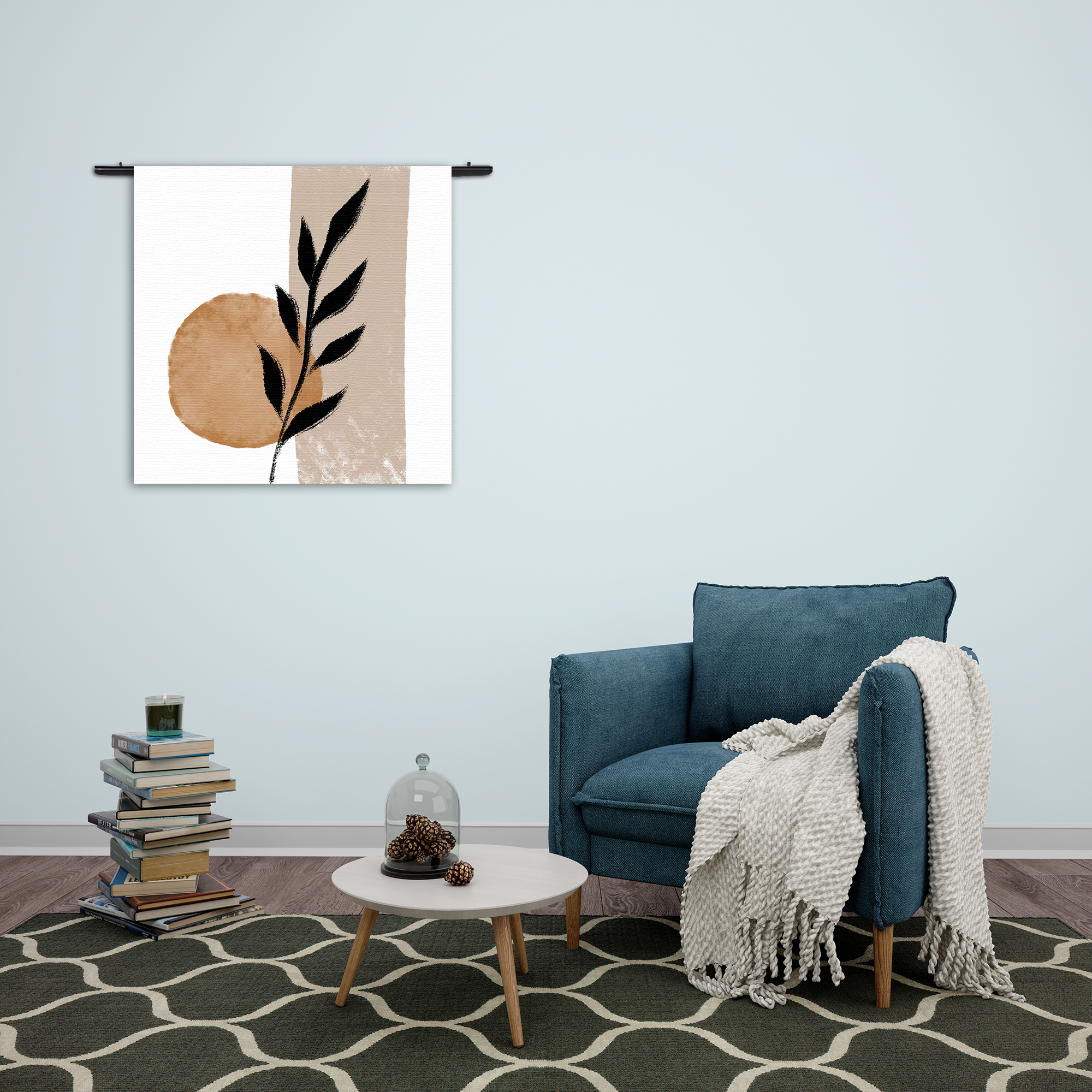 Wandkleed Scandinavisch Patroon met Bloem 02 Rechthoek Vierkant Template Vierkant Rond Abstract 40 2