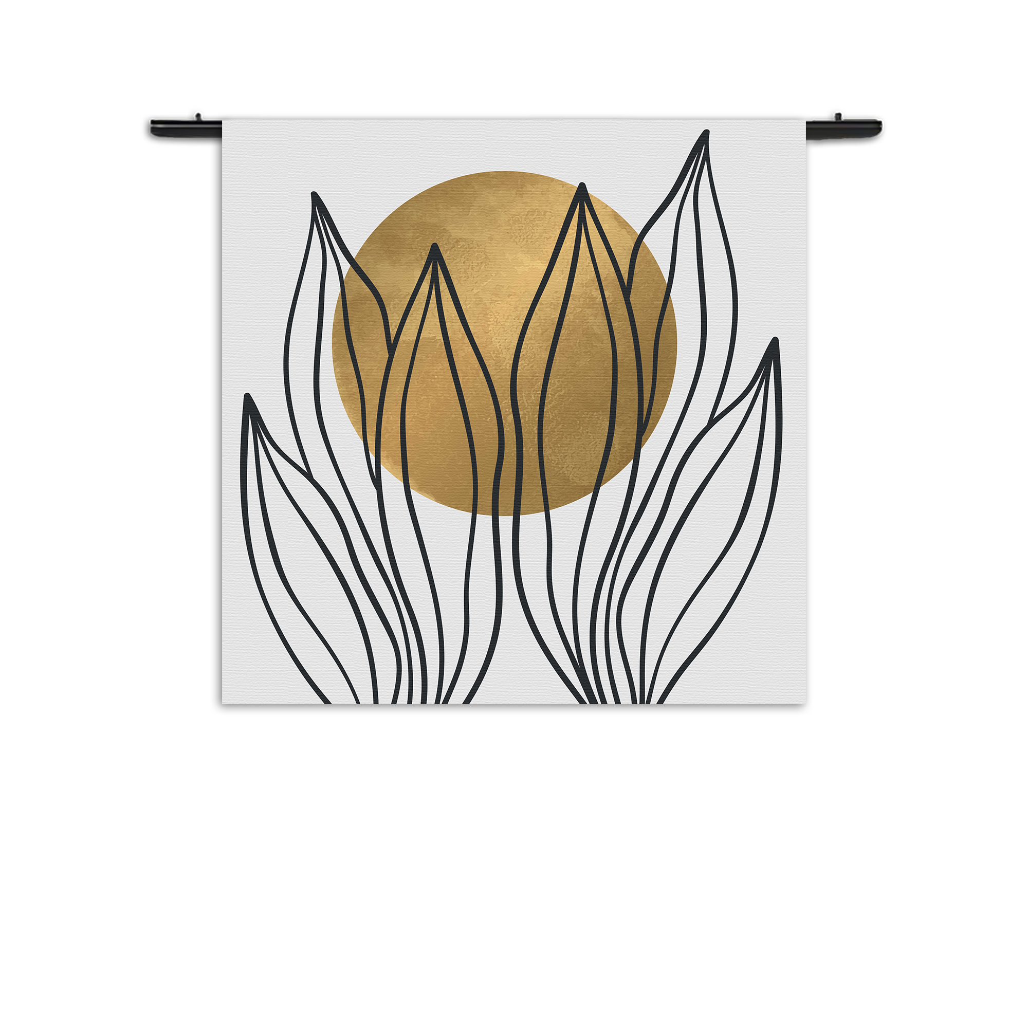 Wandkleed Scandinavisch Design Plant met Goud Element 01 Rechthoek Vierkant