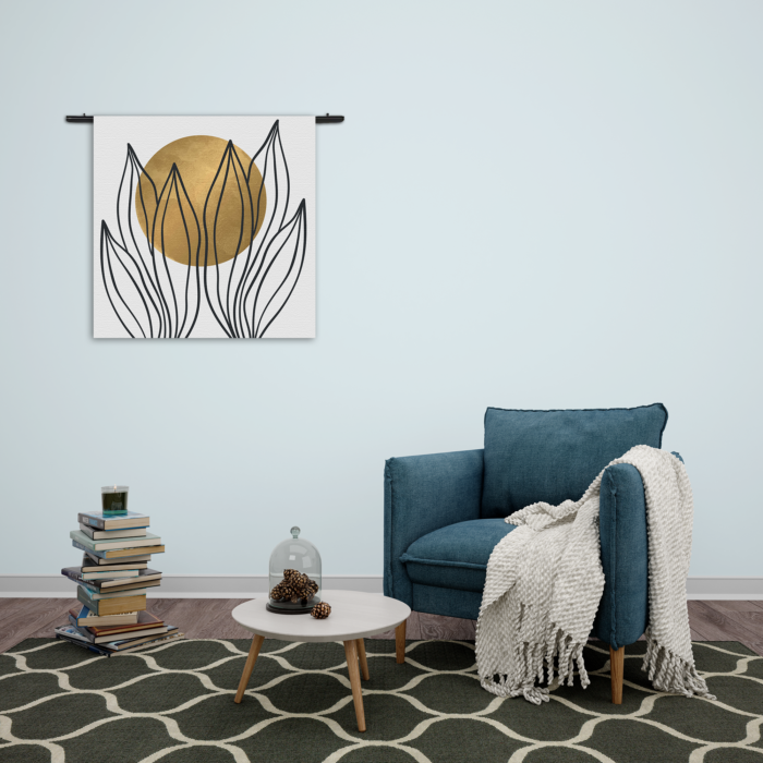 Wandkleed Scandinavisch Design Plant met Goud Element 01 Rechthoek Vierkant Template Vierkant Rond Abstract 72 2