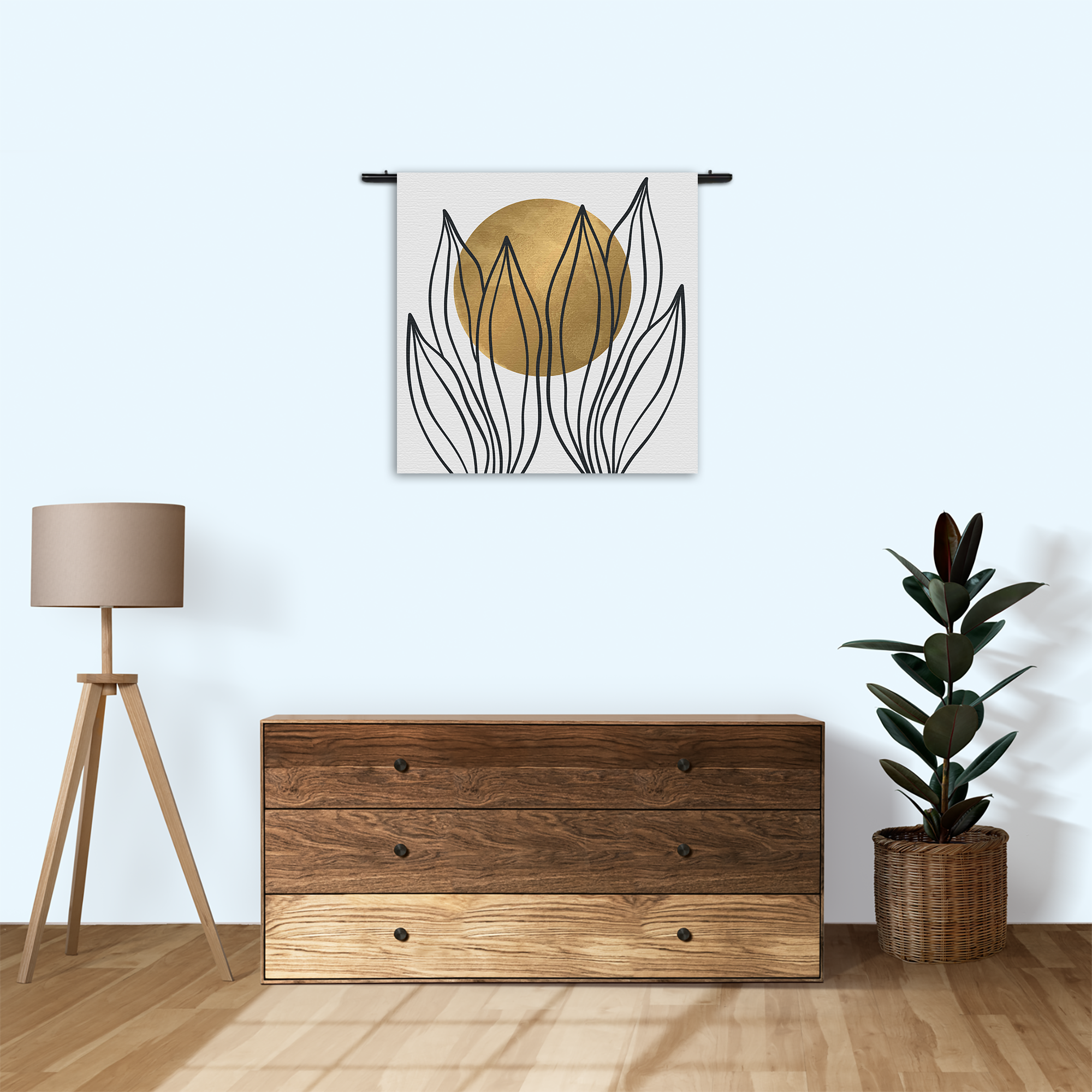 Wandkleed Scandinavisch Design Plant met Goud Element 01 Rechthoek Vierkant Template Vierkant Rond Abstract 72 3