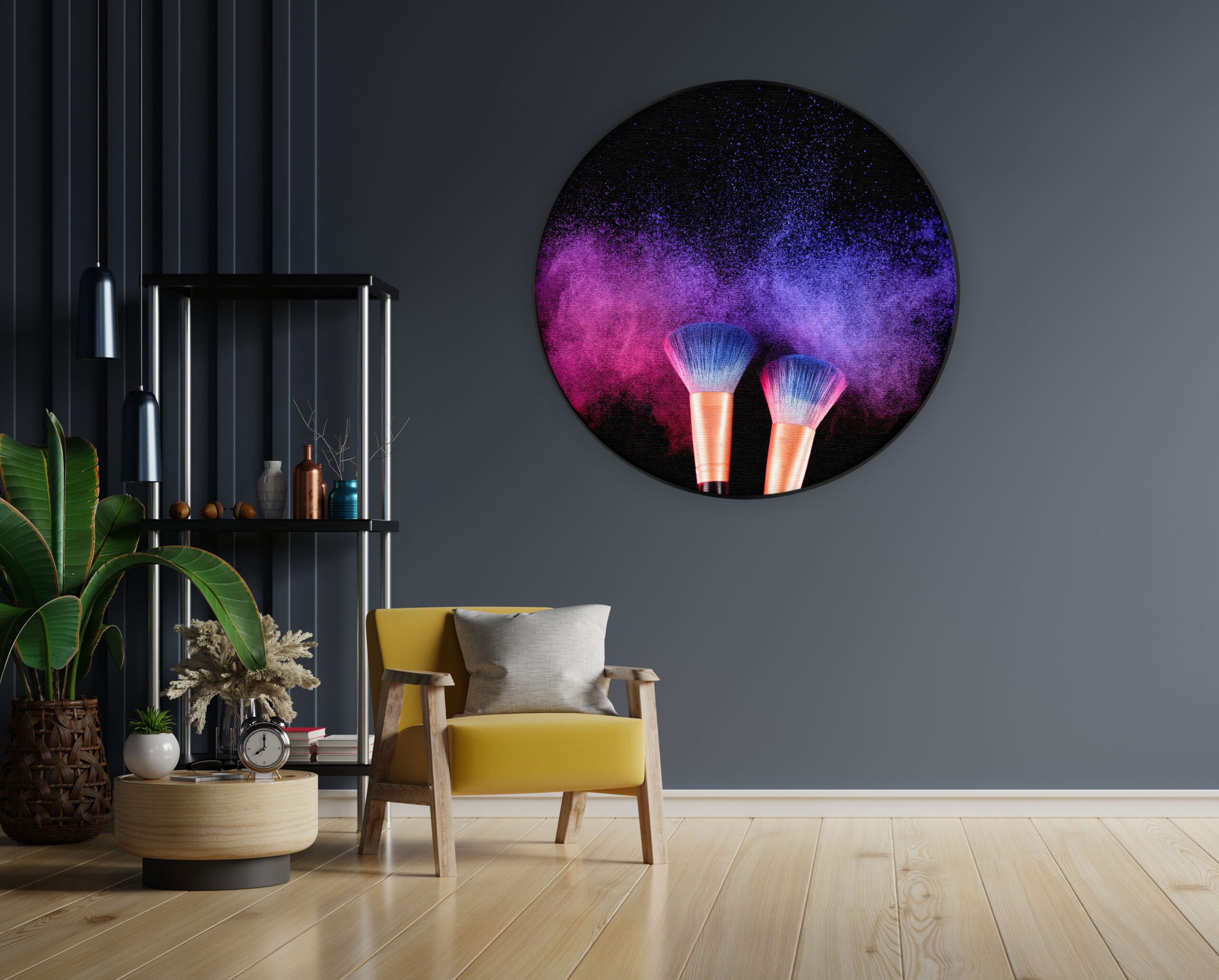 Akoestisch Schilderij Make up Poederkwasten Kleurrijk Rond - Muurcirkel Template Vierkant Rond Beauty 4 3 1 scaled 1