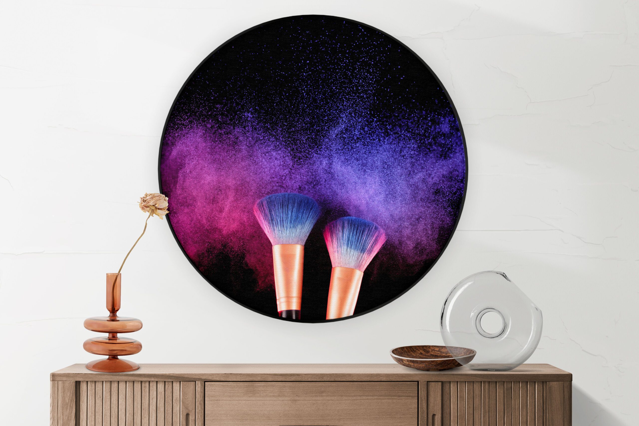 Akoestisch Schilderij Make up Poederkwasten Kleurrijk Rond - Muurcirkel Template Vierkant Rond Beauty 4 4 scaled 1