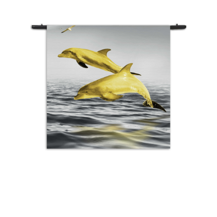 Wandkleed Springende Dolfijnen Goud 01 Rechthoek Vierkant