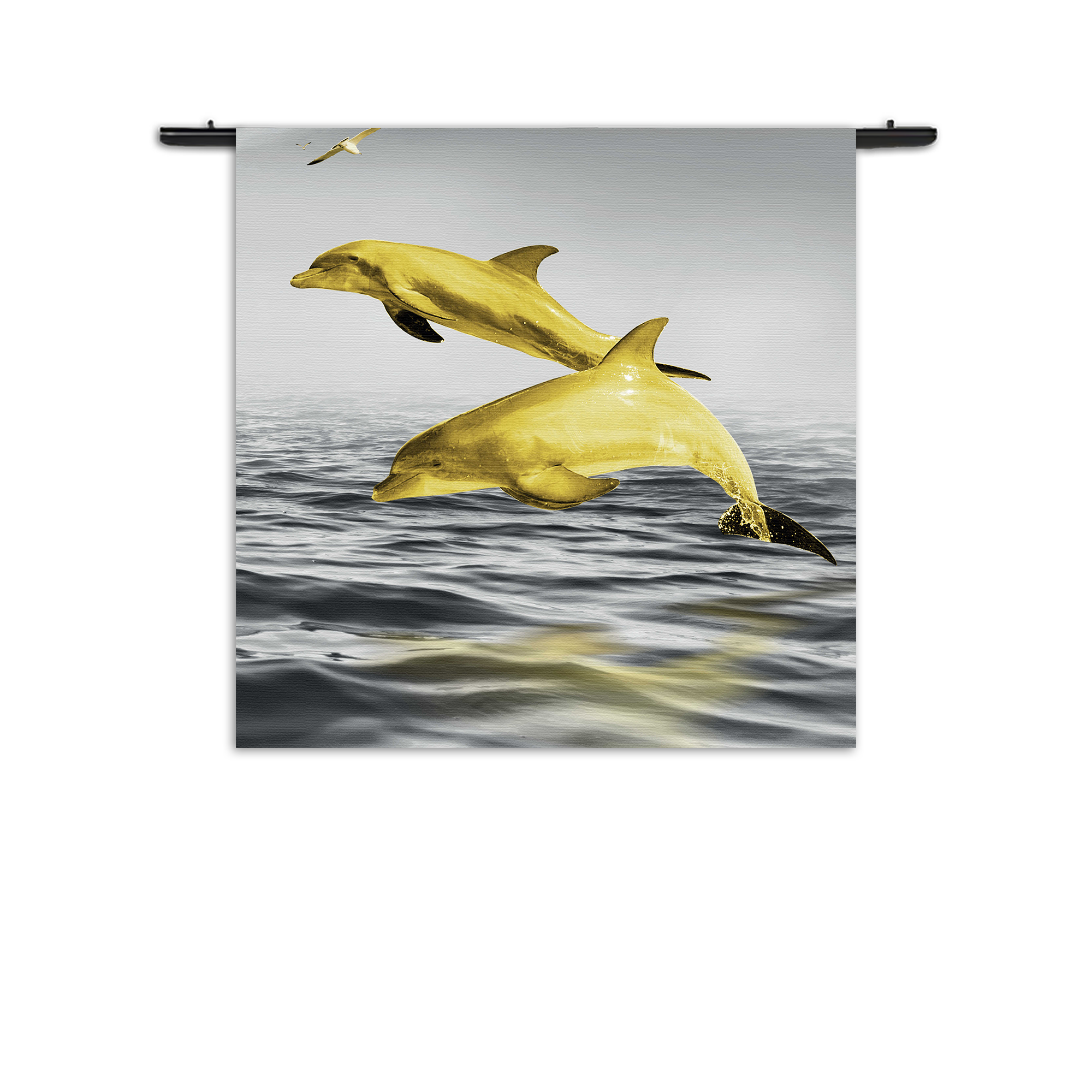 Wandkleed Springende Dolfijnen Goud 01 Rechthoek Vierkant