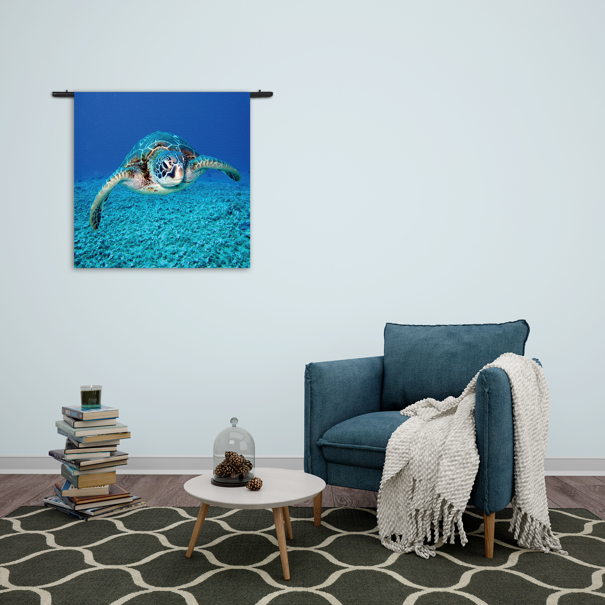 Wandkleed Zeeschildpad In Helderblauw Water 01 Rechthoek Vierkant Template Vierkant Rond Dieren 21 2