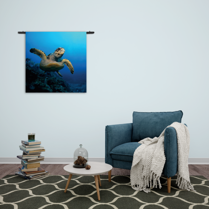 Wandkleed Zeeschildpad In Helderblauw Water 02 Rechthoek Vierkant Template Vierkant Rond Dieren 26 2