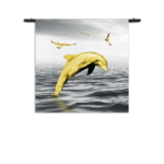 Wandkleed Springende Dolfijnen Goud 02 Rechthoek Vierkant