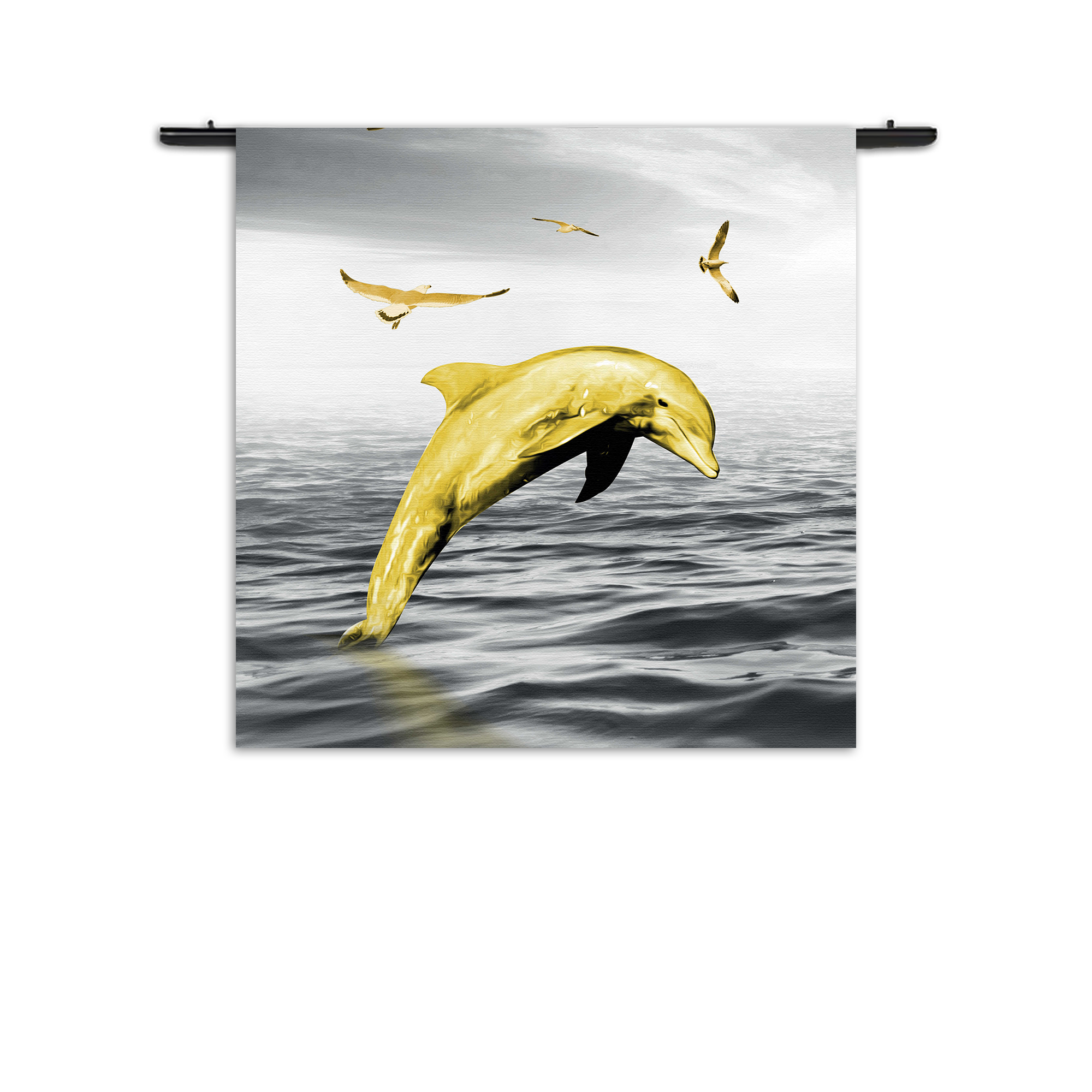 Wandkleed Springende Dolfijnen Goud 02 Rechthoek Vierkant