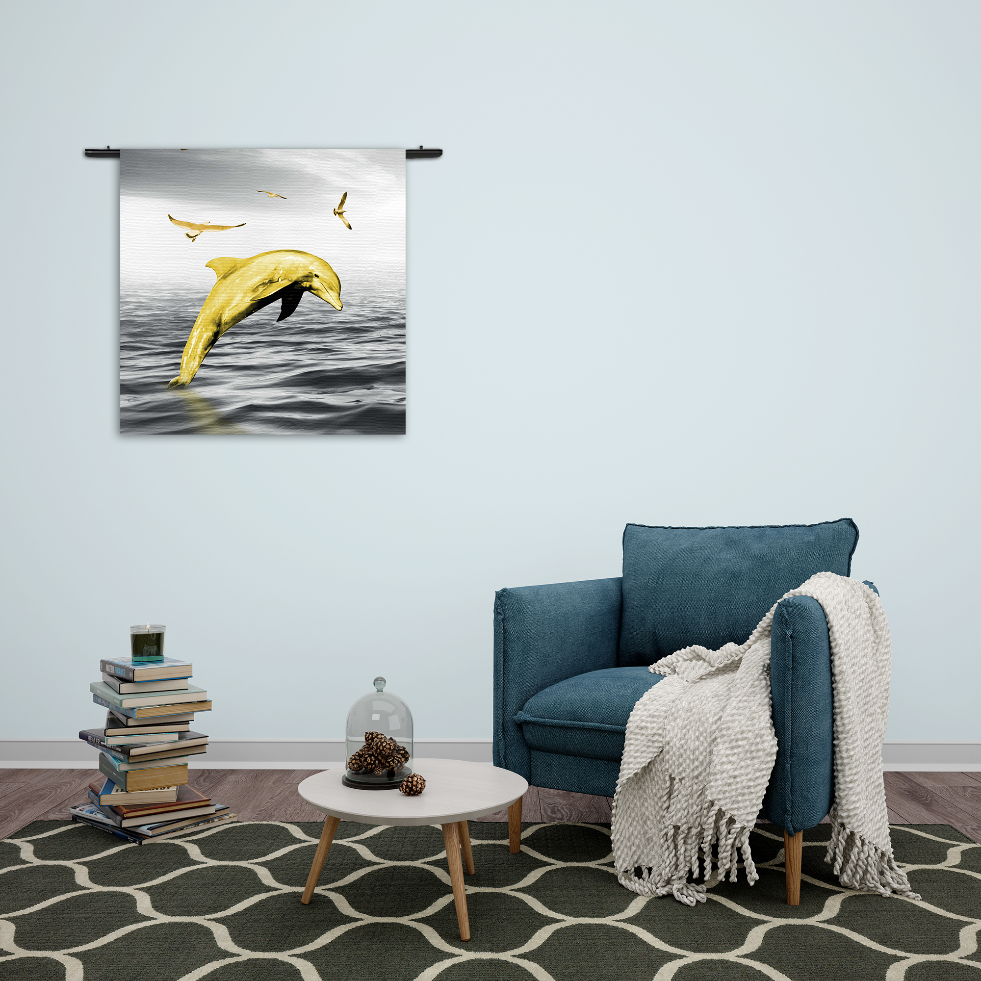 Wandkleed Springende Dolfijnen Goud 02 Rechthoek Vierkant Template Vierkant Rond Dieren 3 2