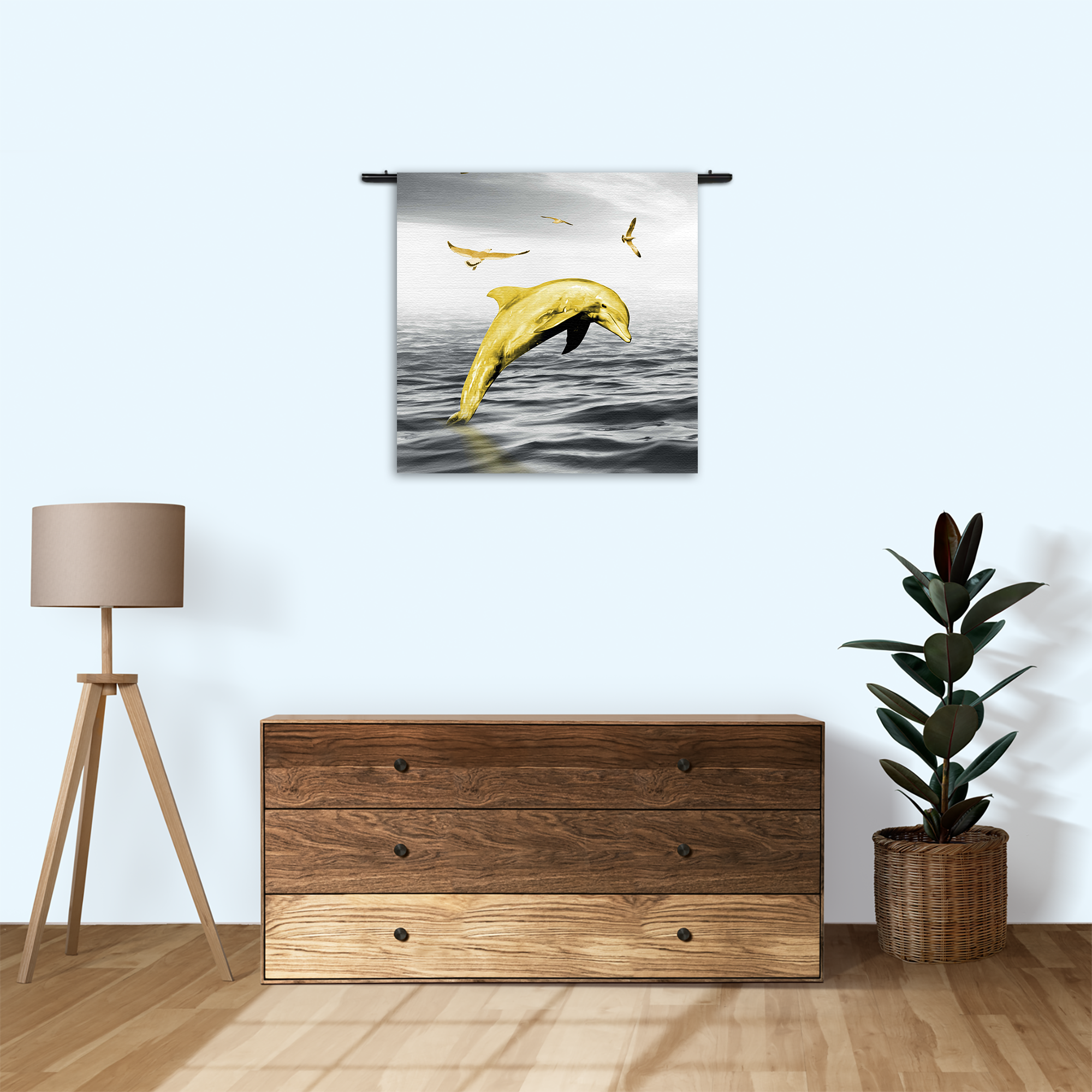 Wandkleed Springende Dolfijnen Goud 02 Rechthoek Vierkant Template Vierkant Rond Dieren 3 3