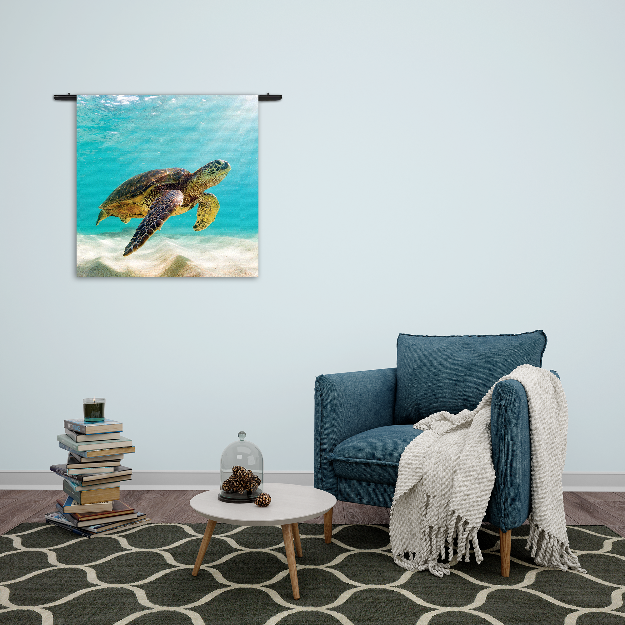 Wandkleed Zeeschildpad In Helderblauw Water 04 Rechthoek Vierkant Template Vierkant Rond Dieren 58 2