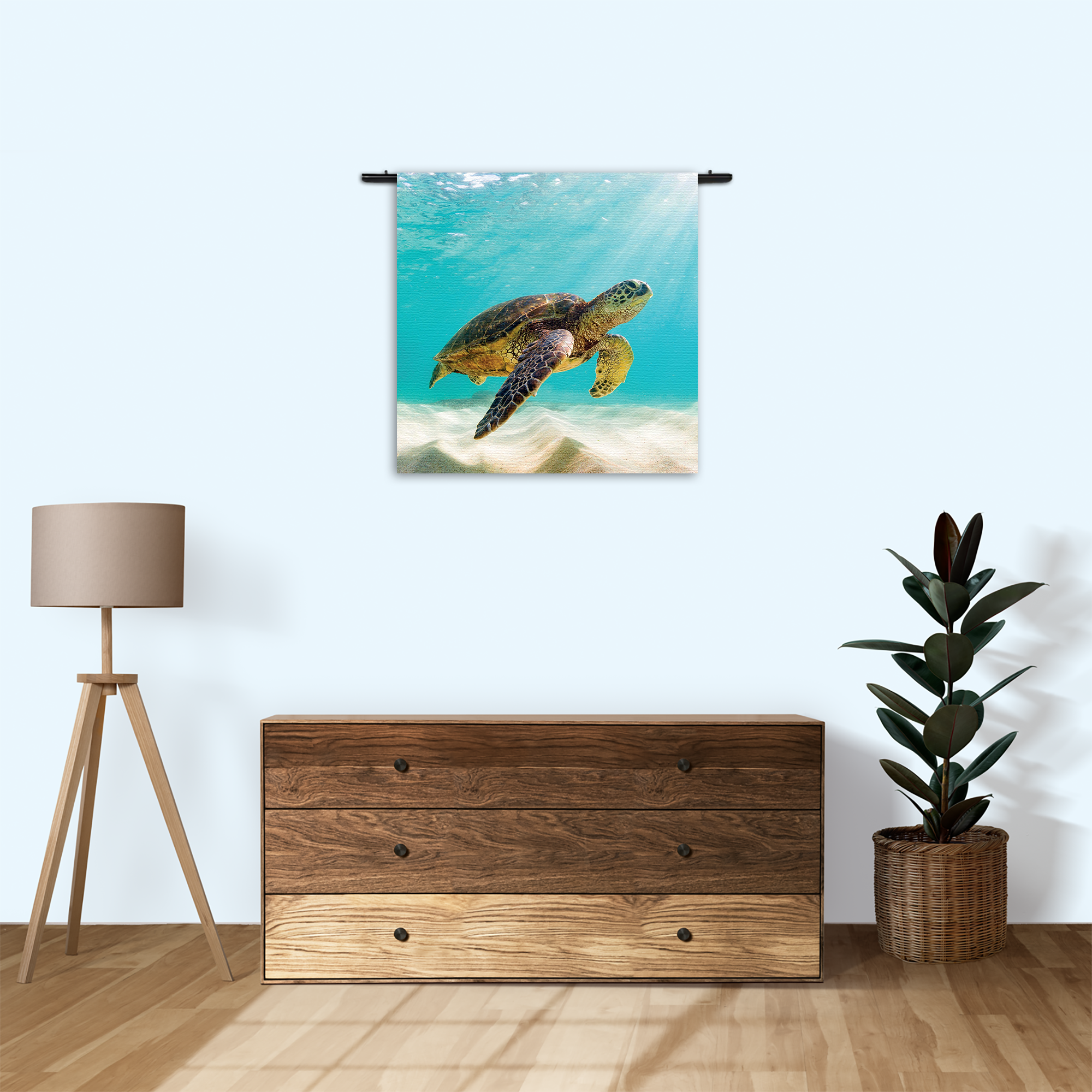 Wandkleed Zeeschildpad In Helderblauw Water 04 Rechthoek Vierkant Template Vierkant Rond Dieren 58 3