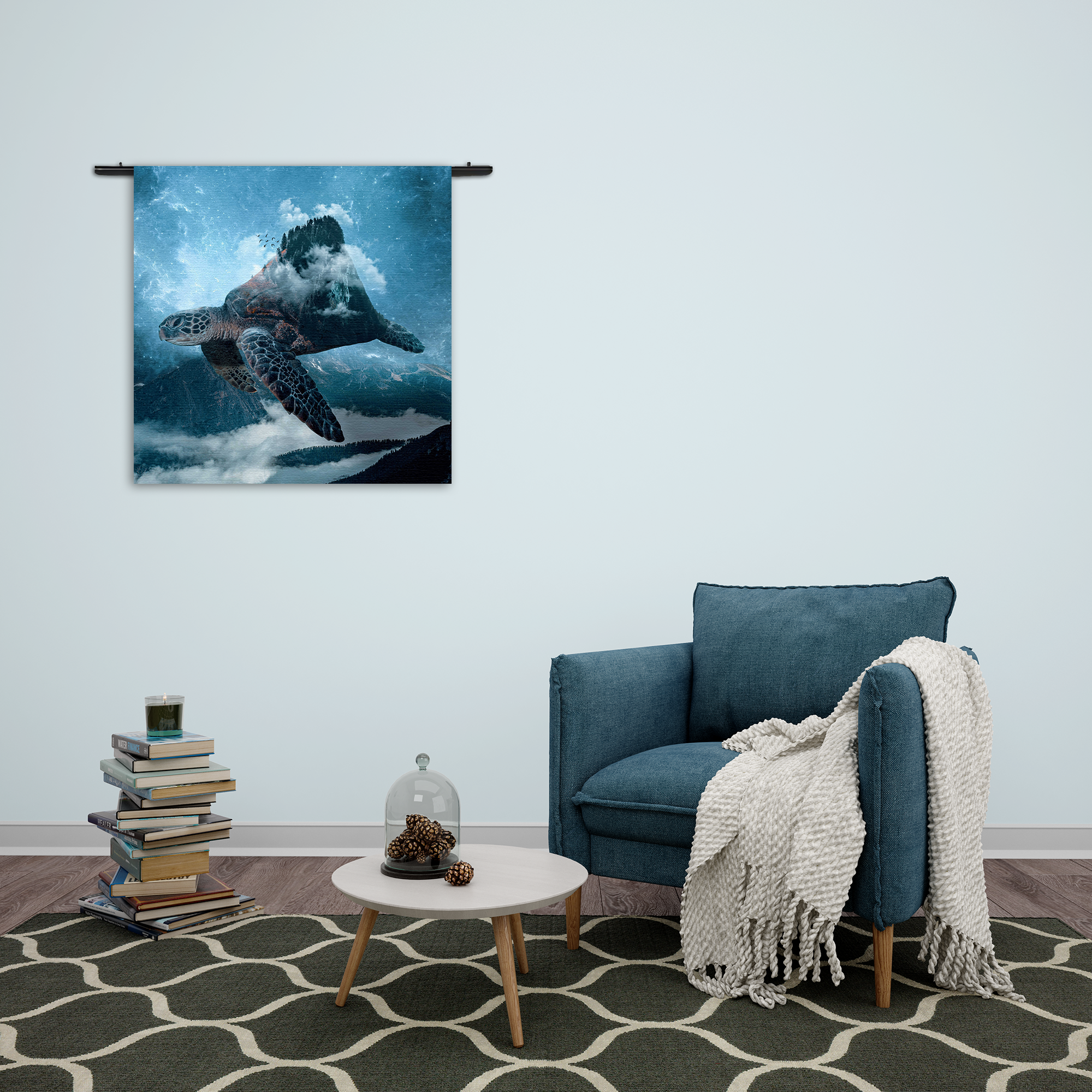 Wandkleed De Vliegende Zeeschildpad Rechthoek Vierkant Template Vierkant Rond Dieren 70 2