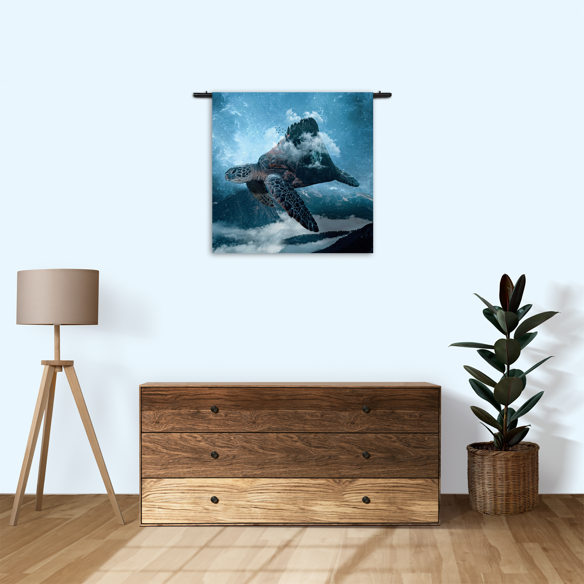 Wandkleed De Vliegende Zeeschildpad Rechthoek Vierkant Template Vierkant Rond Dieren 70 3