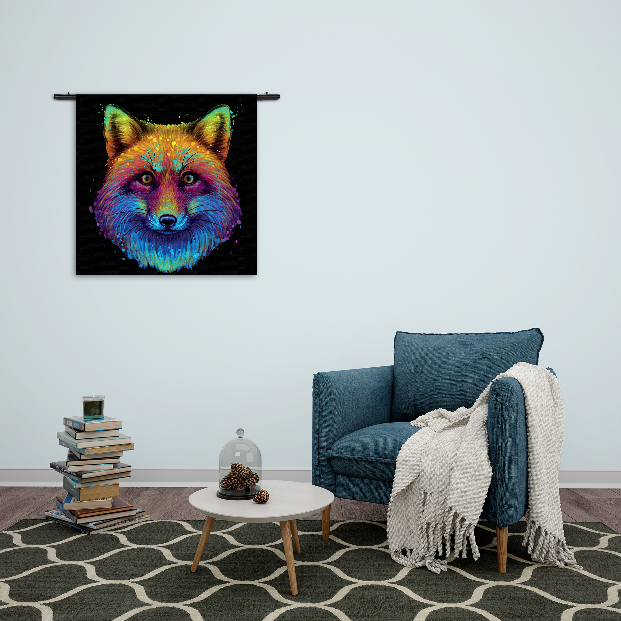 Wandkleed Colored Wolf Rechthoek Vierkant Template Vierkant Rond Dieren 77 2