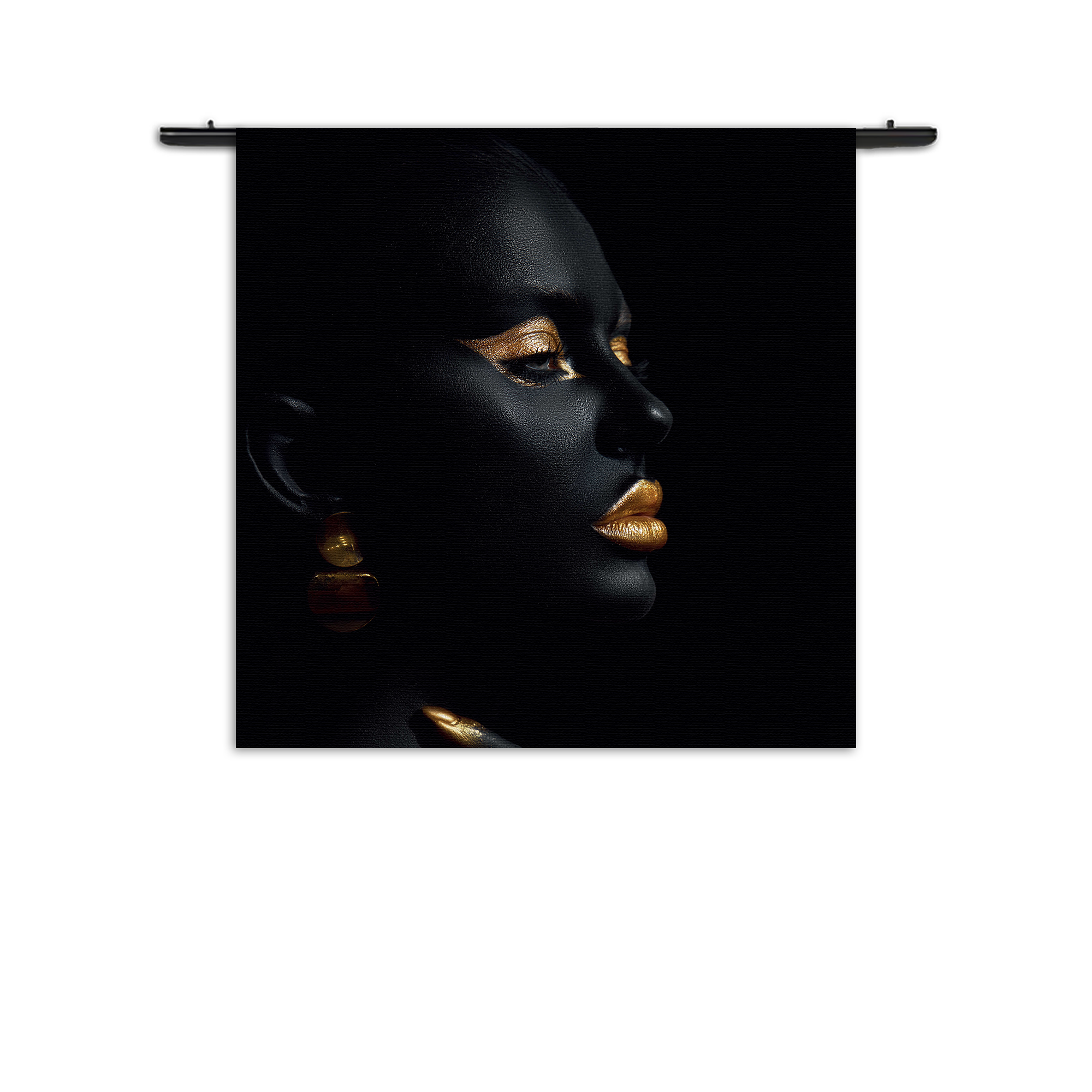 Wandkleed Black Whoman With Gold Orange Rechthoek Vierkant