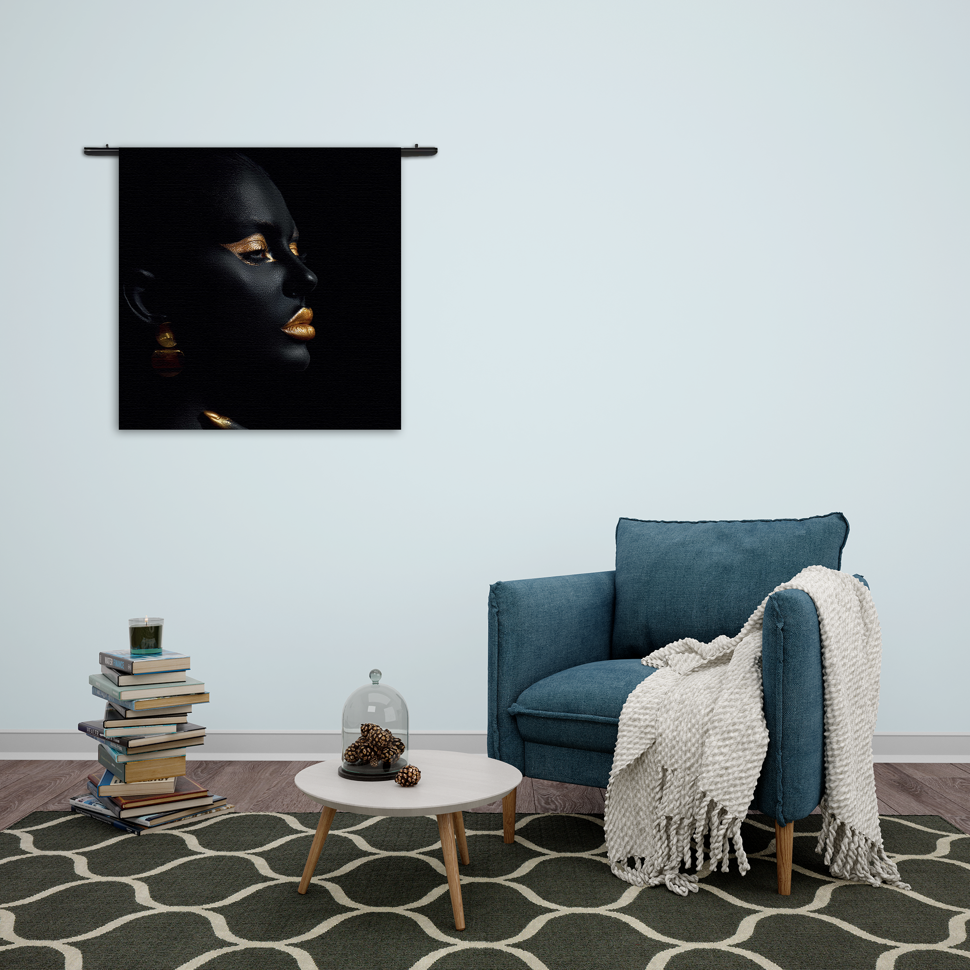 Wandkleed Black Whoman With Gold Orange Rechthoek Vierkant Template Vierkant Rond Lifestyle 18 2