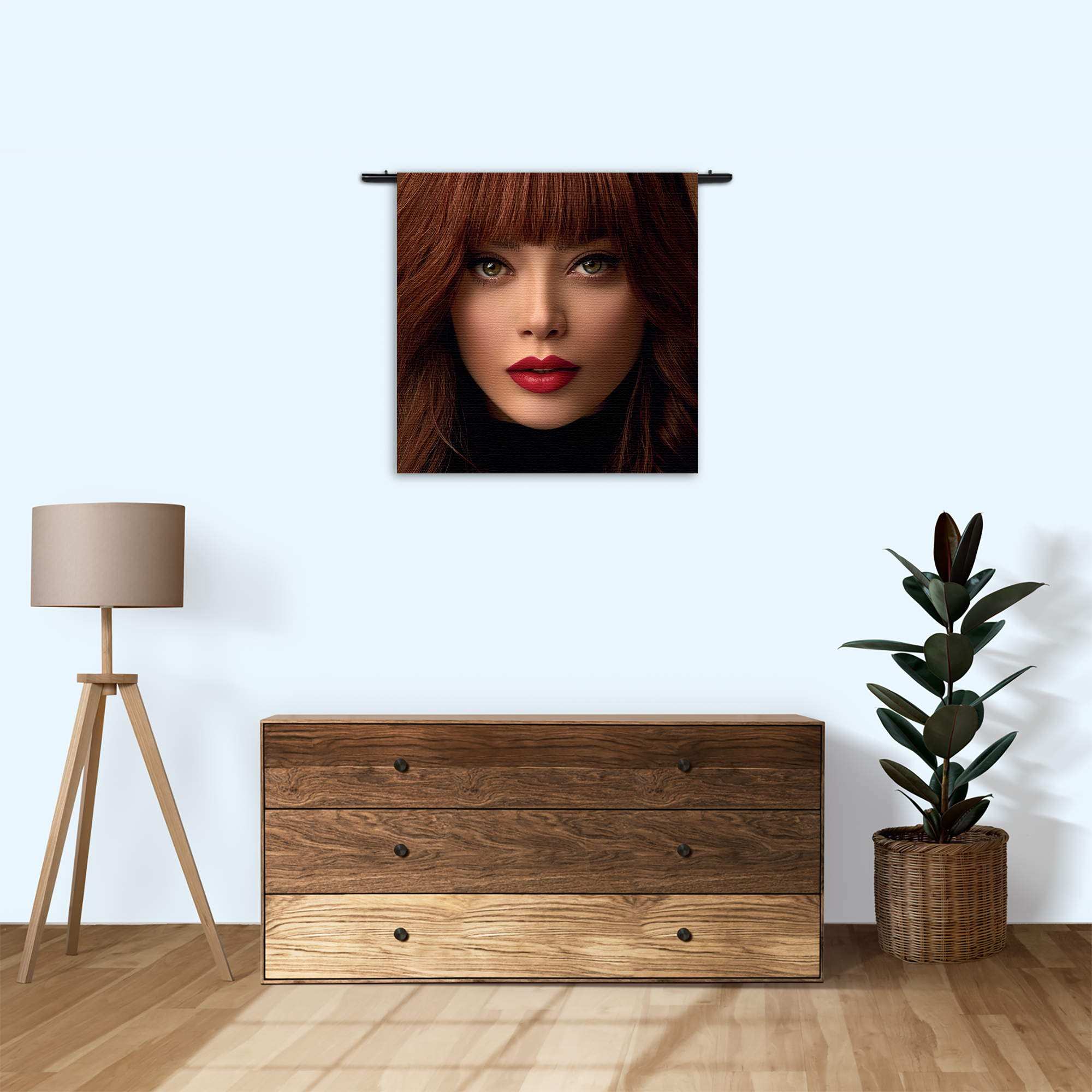 Wandkleed Mooie Vrouw Met Oranje Haar Rechthoek Vierkant Template Vierkant Rond Mensen 20 3