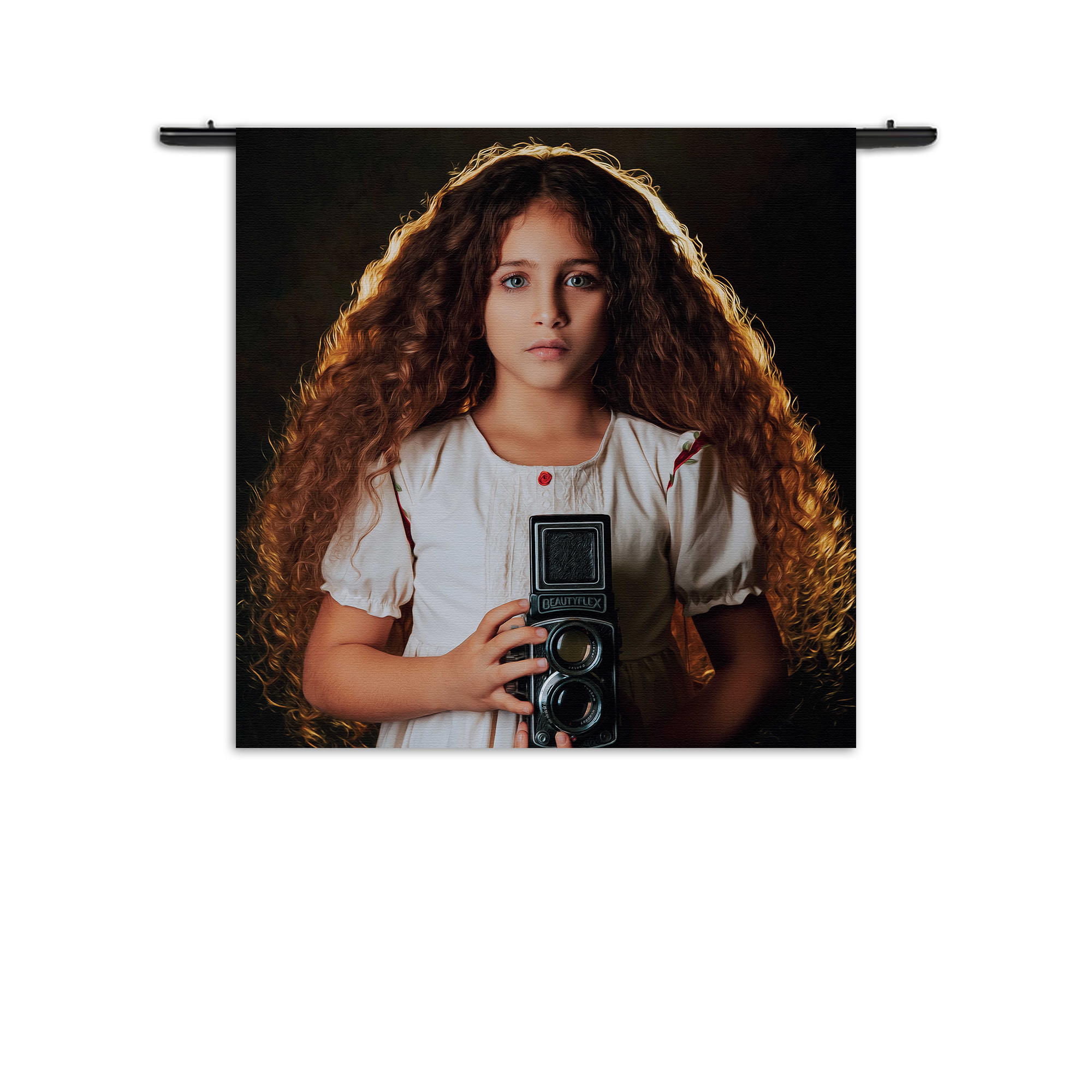 Wandkleed Mooi Jong Meisje Met Camera Rechthoek Vierkant