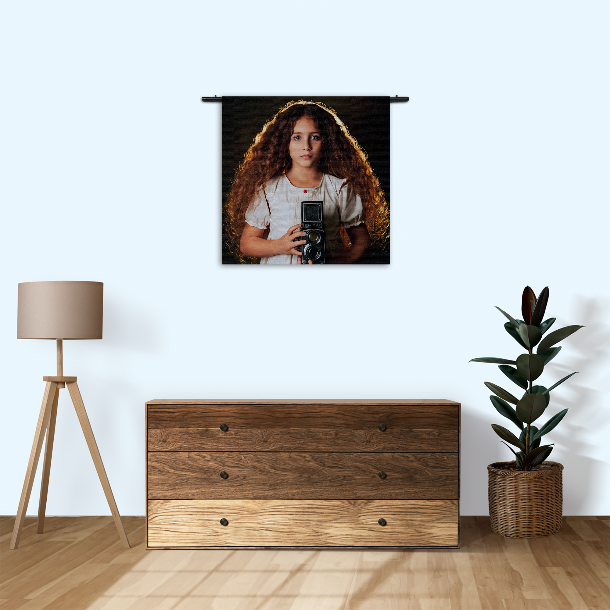 Wandkleed Mooi Jong Meisje Met Camera Rechthoek Vierkant Template Vierkant Rond Mensen 22 3