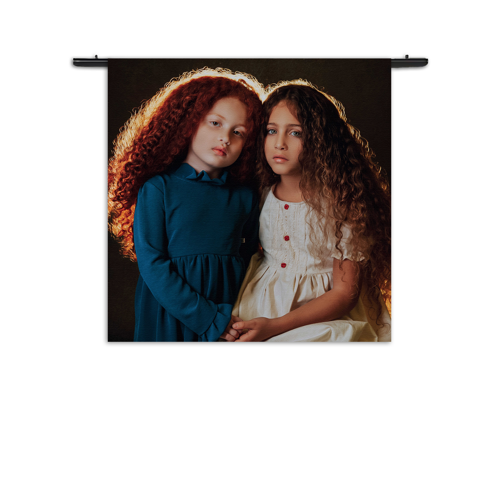 Wandkleed Twee Jonge Meiden Met Krullend Haar Rechthoek Vierkant