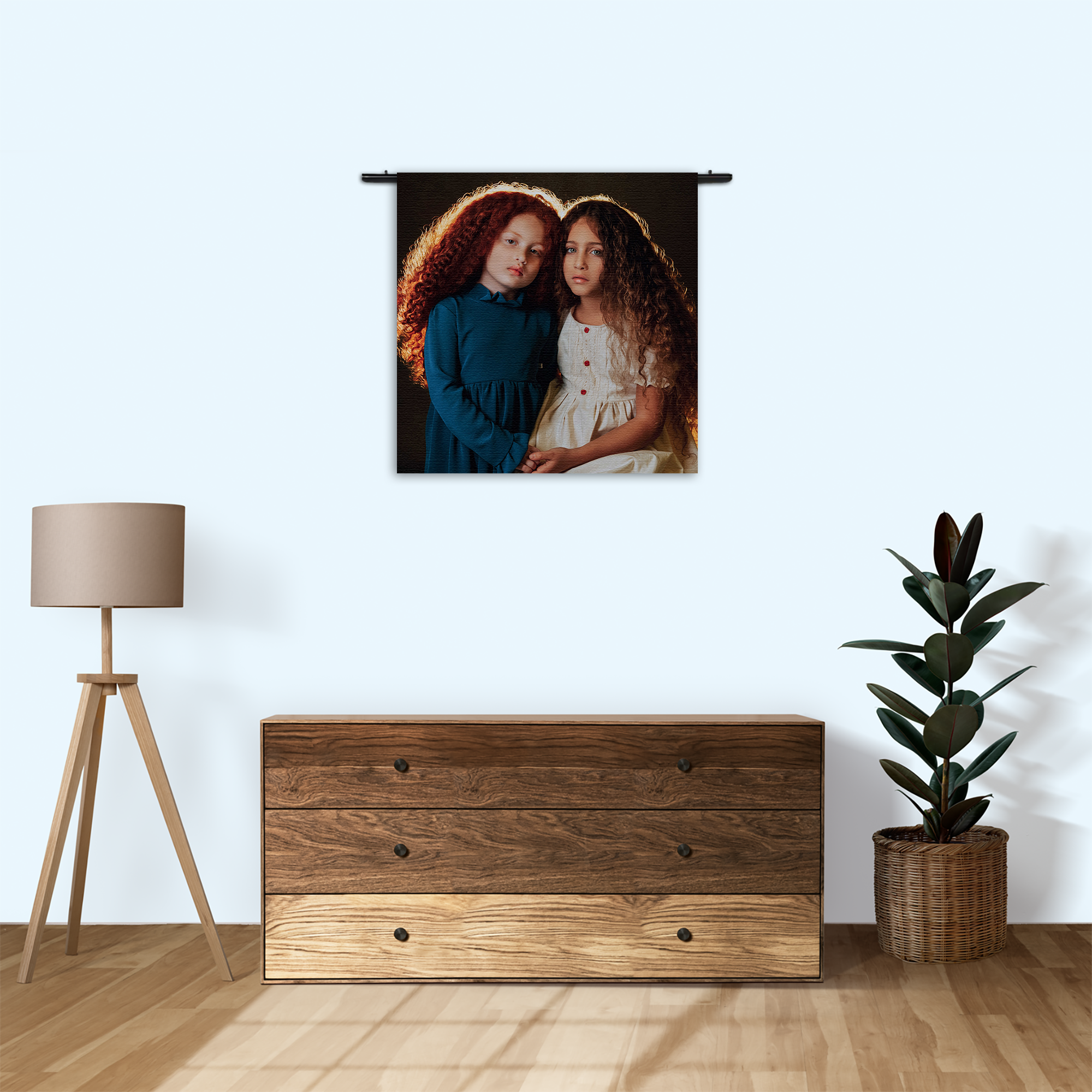 Wandkleed Twee Jonge Meiden Met Krullend Haar Rechthoek Vierkant Template Vierkant Rond Mensen 23 3