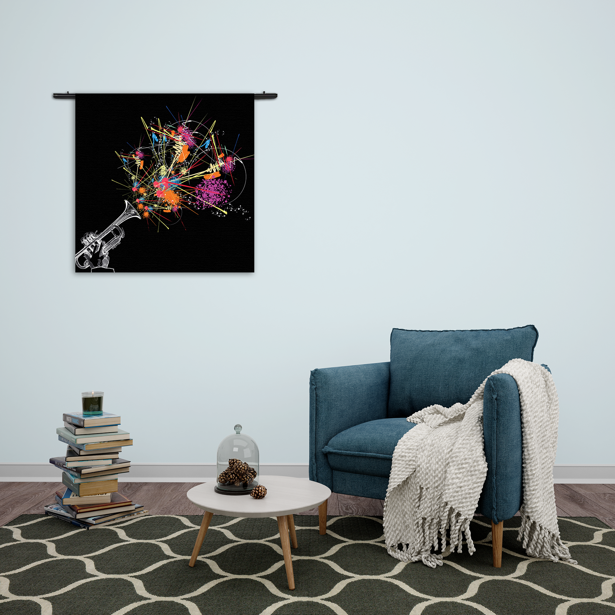 Wandkleed Trompetter Rechthoek Vierkant Template Vierkant Rond Muziek 12 2