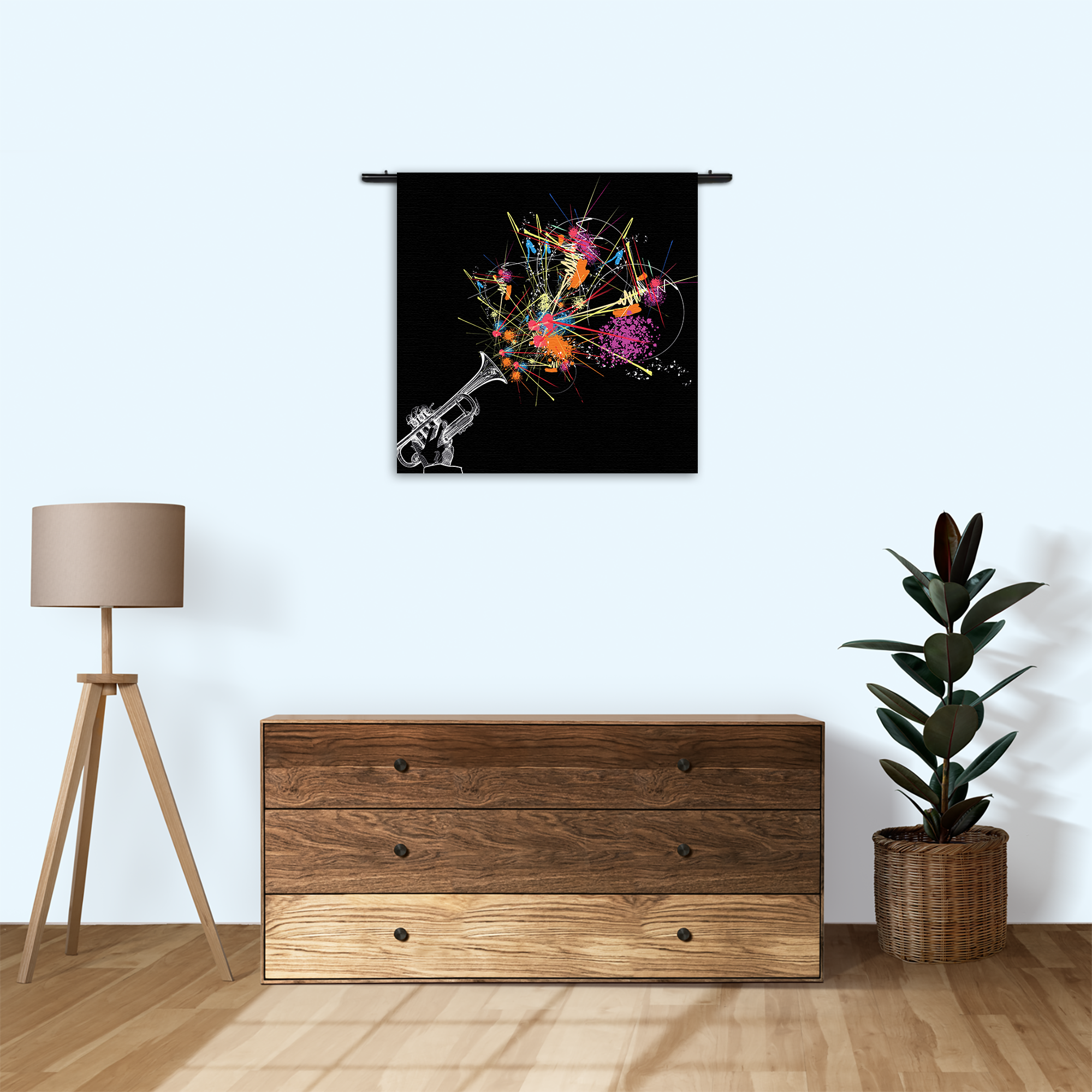 Wandkleed Trompetter Rechthoek Vierkant Template Vierkant Rond Muziek 12 3