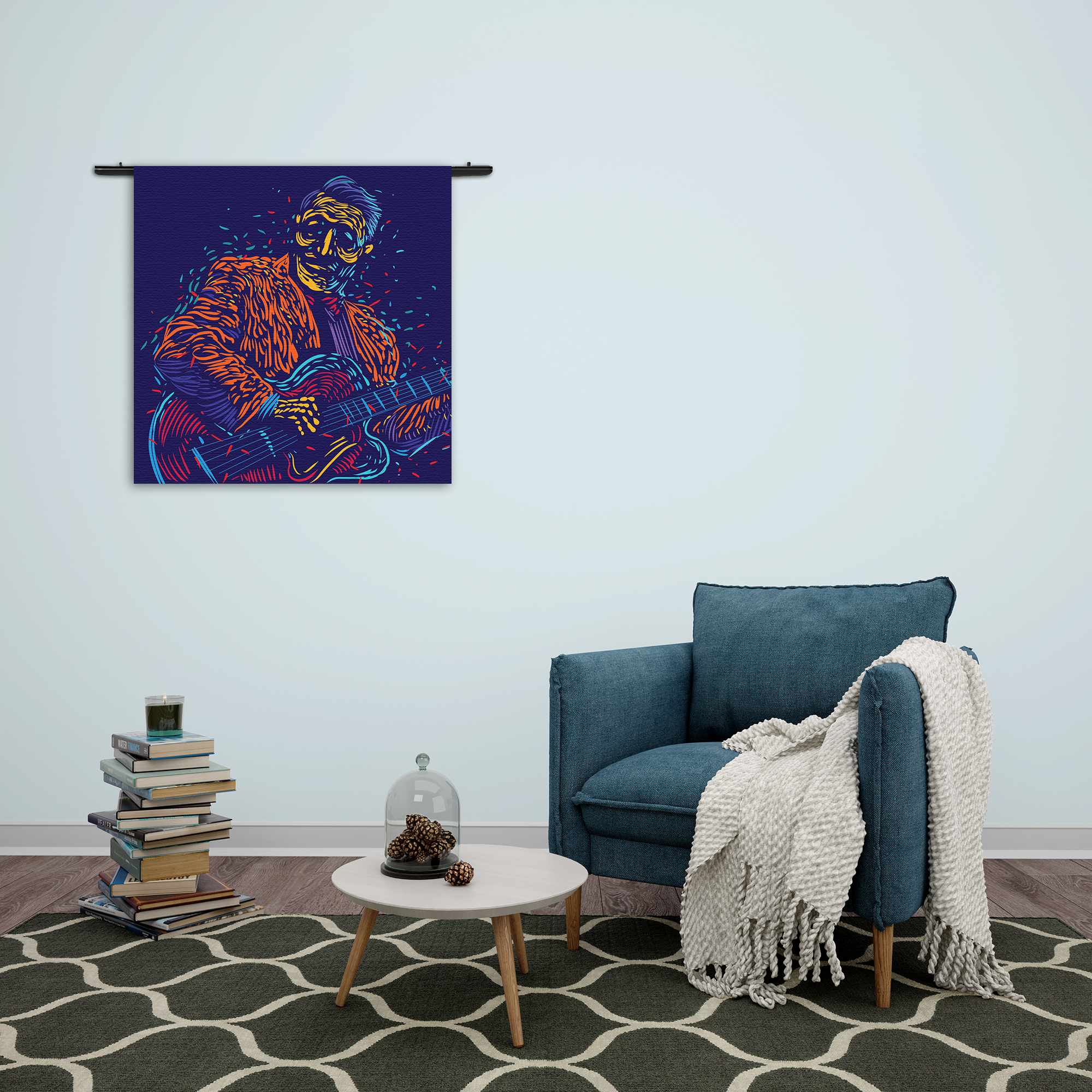 Wandkleed De Gitarist Rechthoek Vierkant Template Vierkant Rond Muziek 13 2