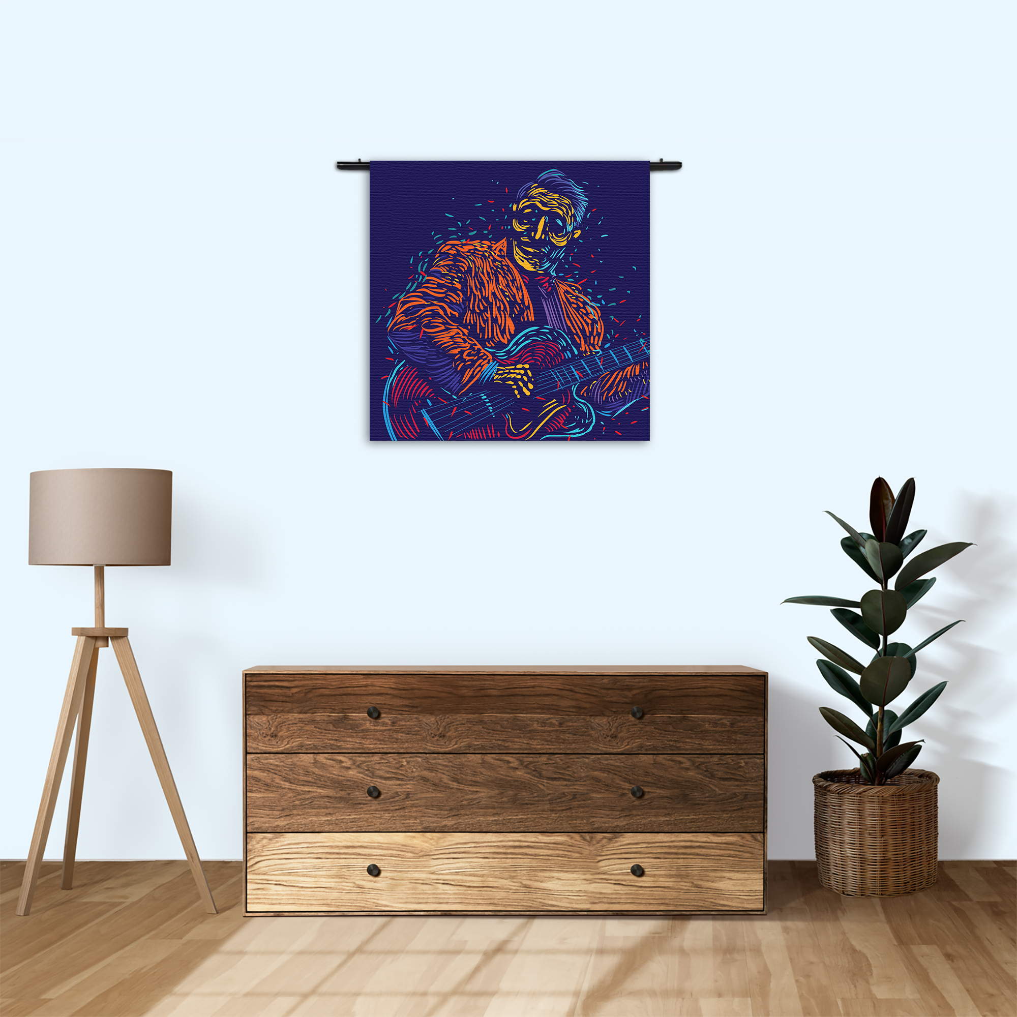 Wandkleed De Gitarist Rechthoek Vierkant Template Vierkant Rond Muziek 13 3